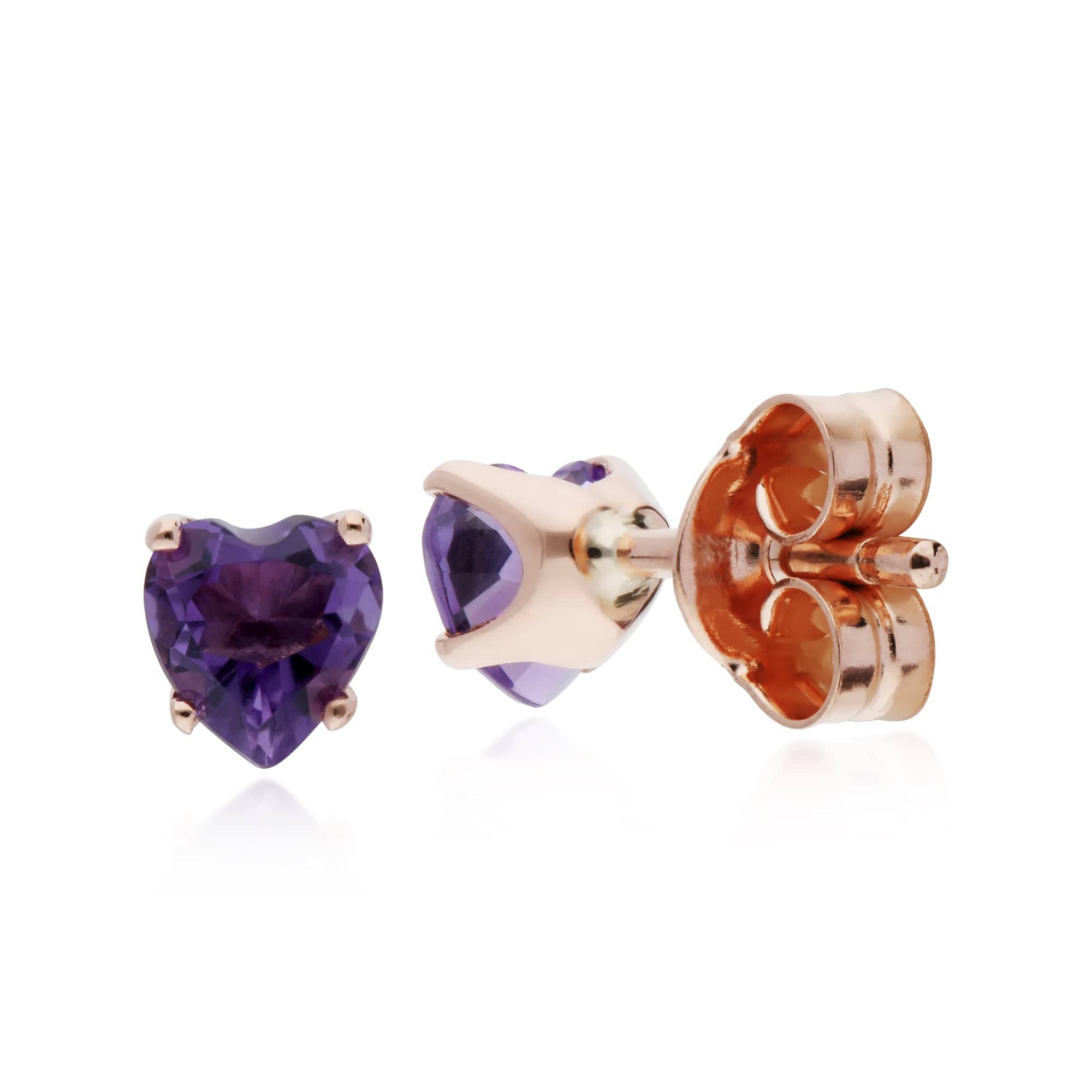 Classic Heart Amethyst Claw Set Love Heart Stud Earrings in 9ct Rose Gold - Gemondo