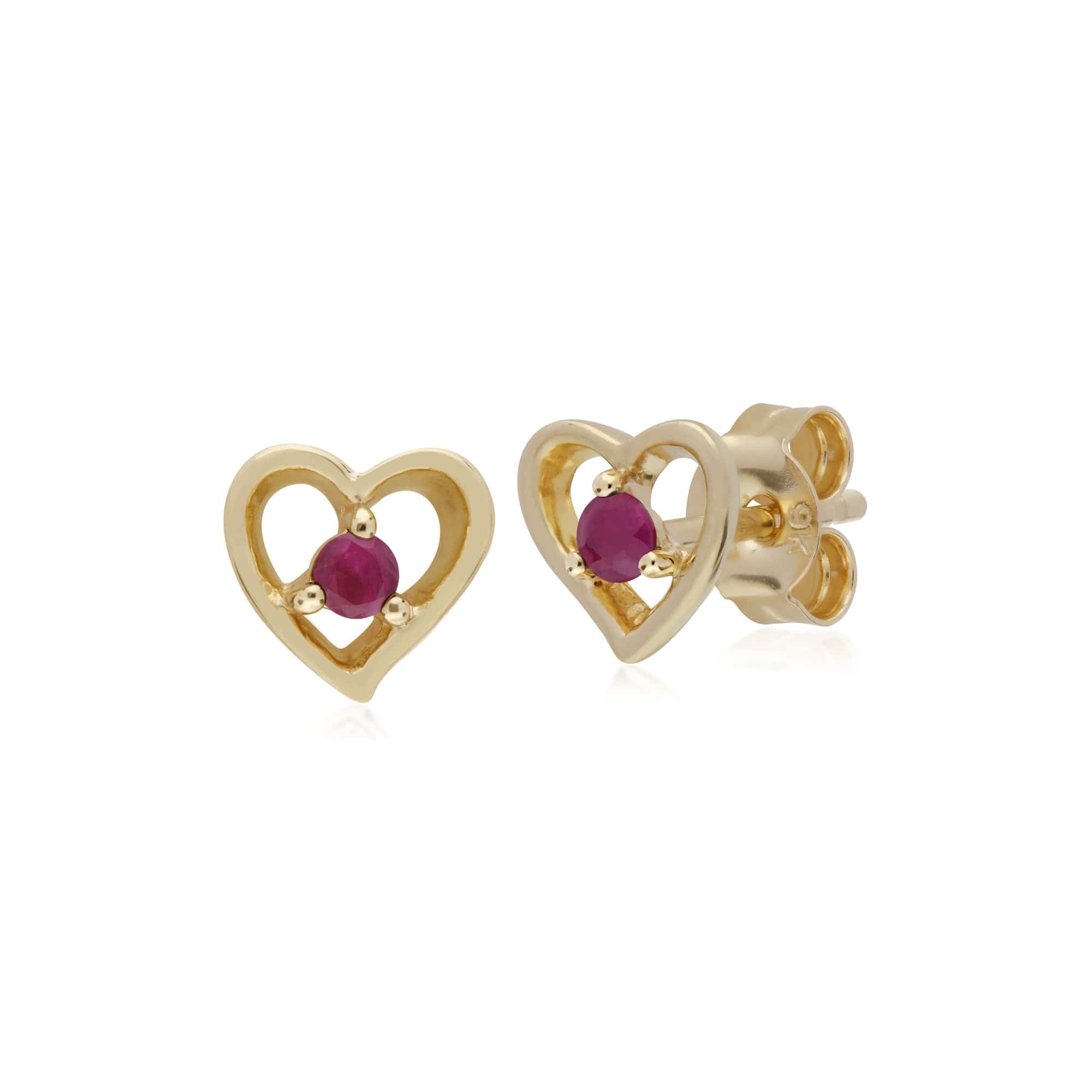 135E1521029 Gemondo 9ct Yellow Gold Ruby Single Stone Heart Stud Earrings 1