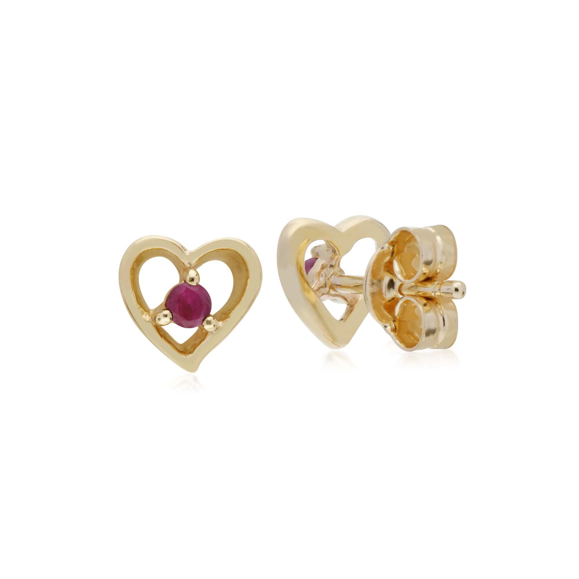 135E1521029 Gemondo 9ct Yellow Gold Ruby Single Stone Heart Stud Earrings 2