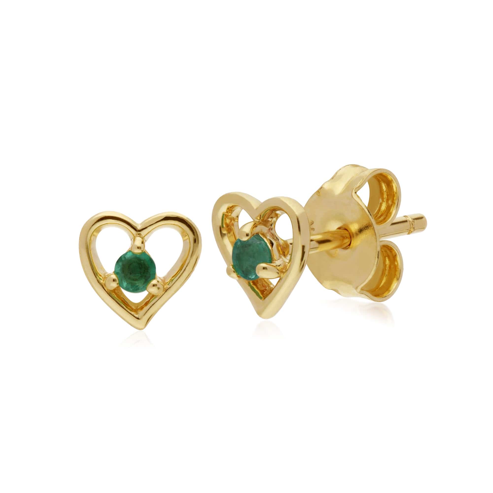 135E1521019 Gemondo 9ct Yellow Gold Emerald Single Stone Heart Stud Earrings 1