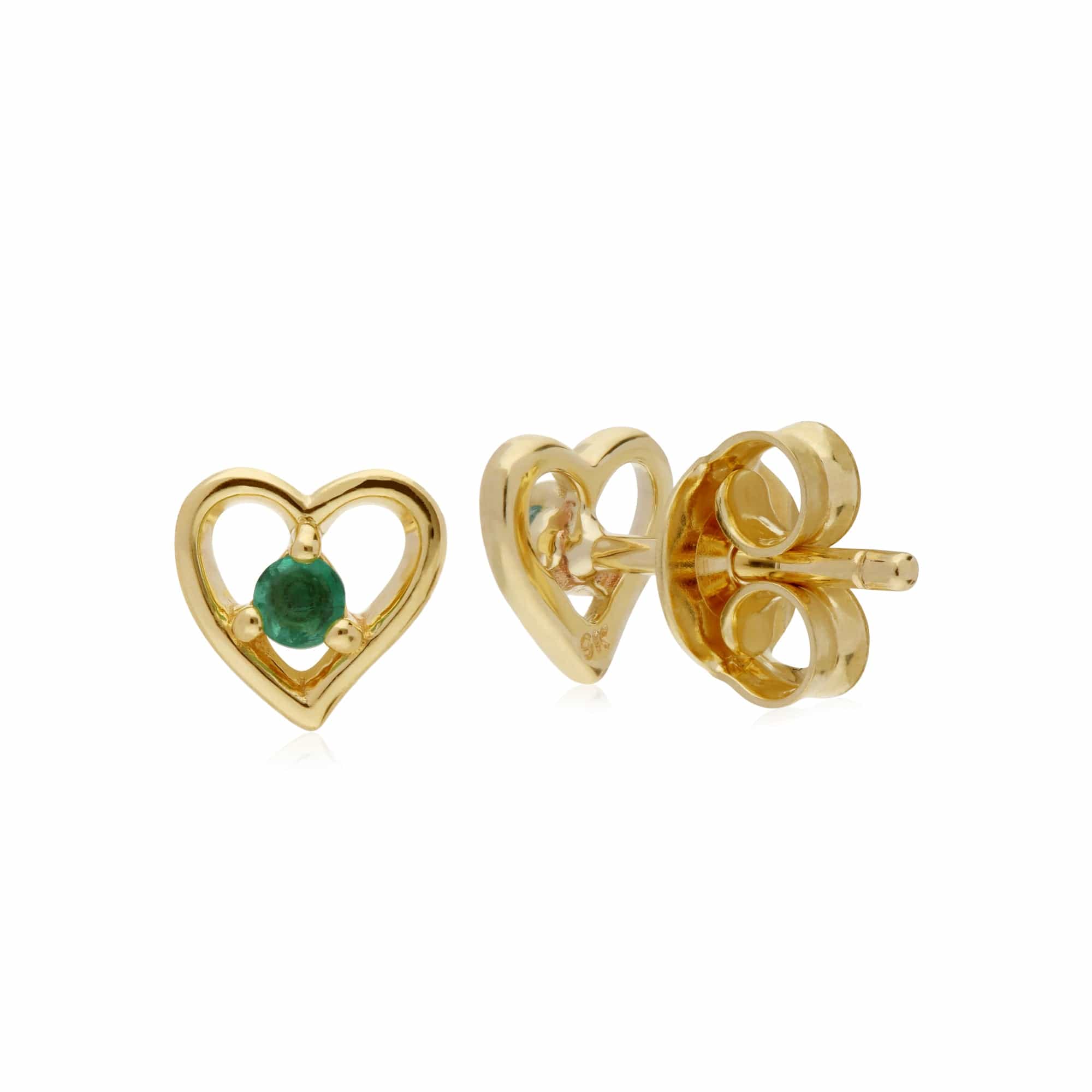 135E1521019 Gemondo 9ct Yellow Gold Emerald Single Stone Heart Stud Earrings 2