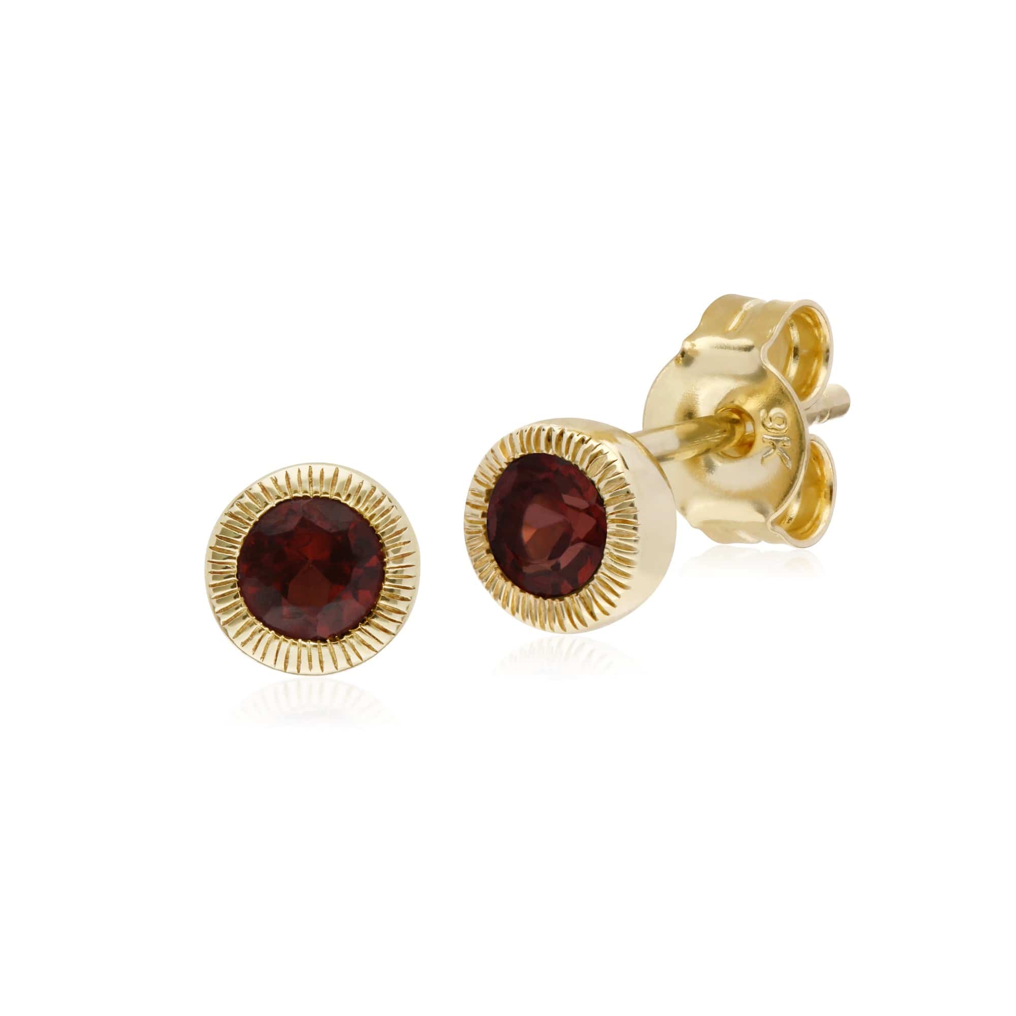 Gemondo 9ct Yellow Gold Garnet Round Milgrain Stud Earrings - Gemondo