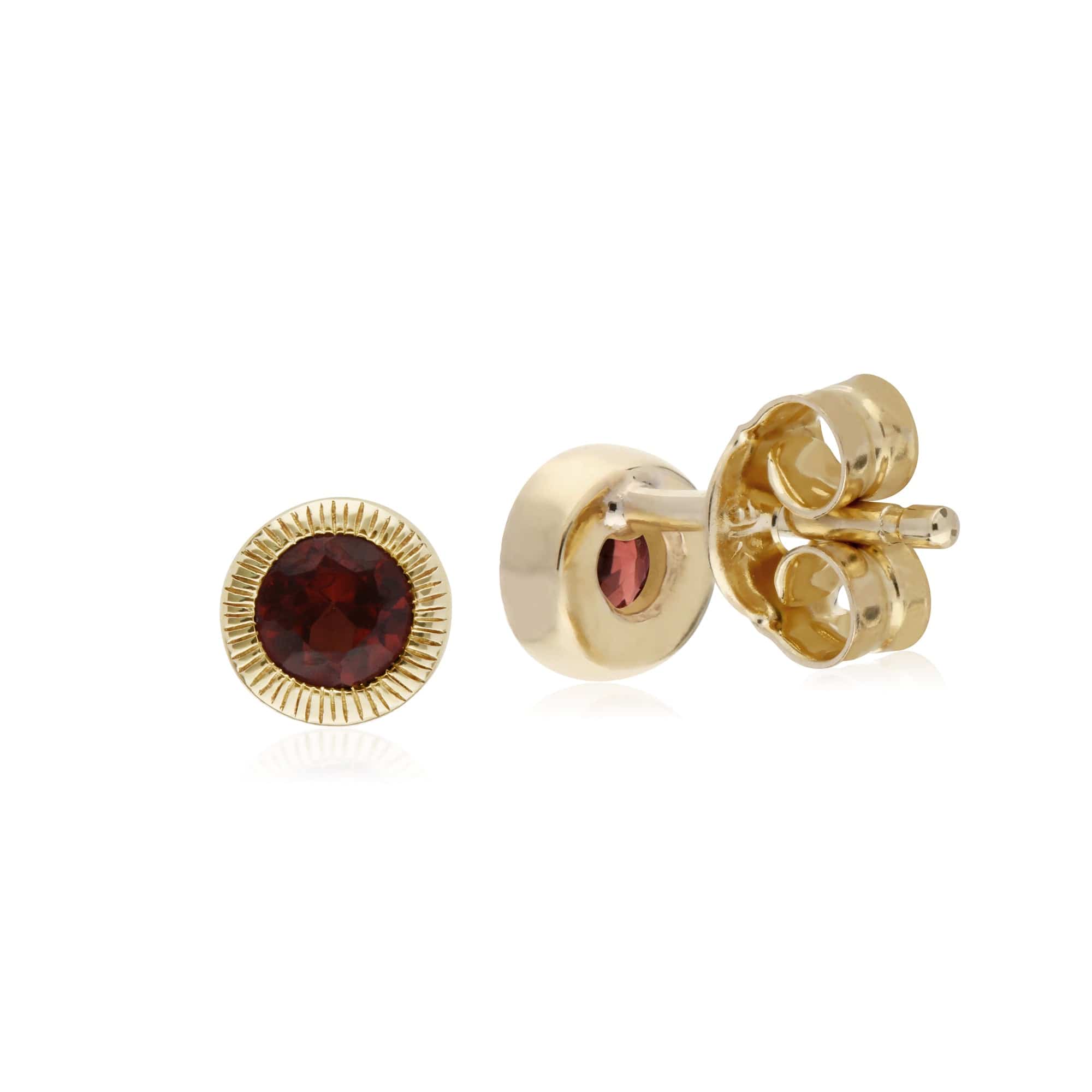 Gemondo 9ct Yellow Gold Garnet Round Milgrain Stud Earrings - Gemondo