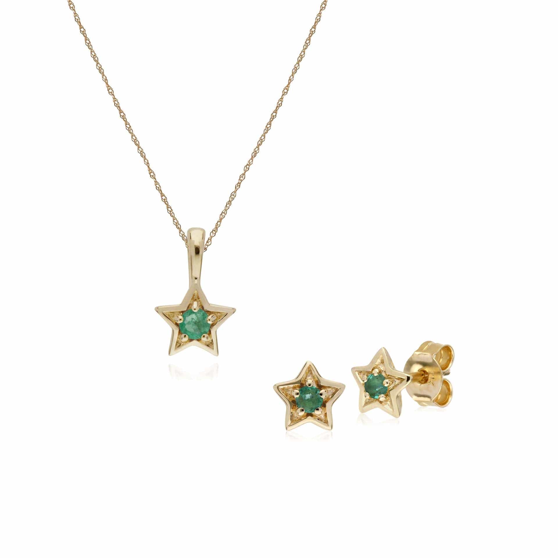 Contemporary Emerald Star Earrings & Necklace Set Image 1