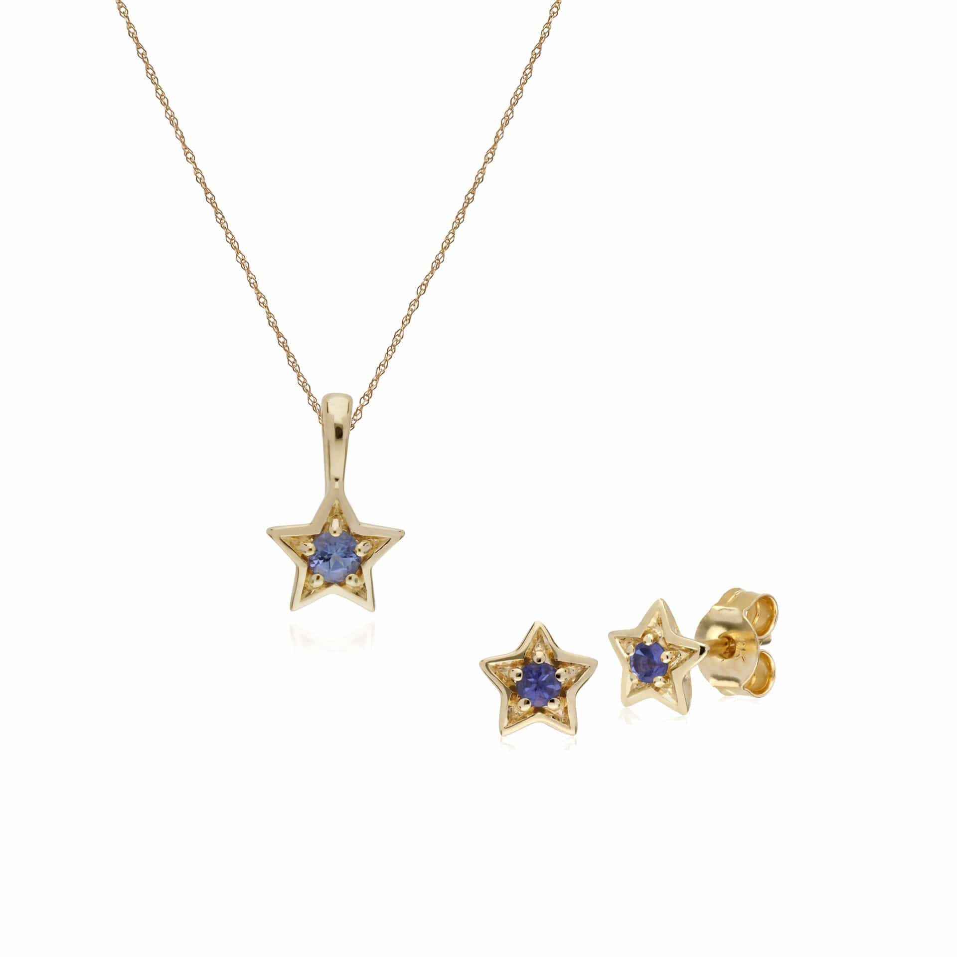 Contemporary Tanzanite Star Earrings & Necklace Set Image 1