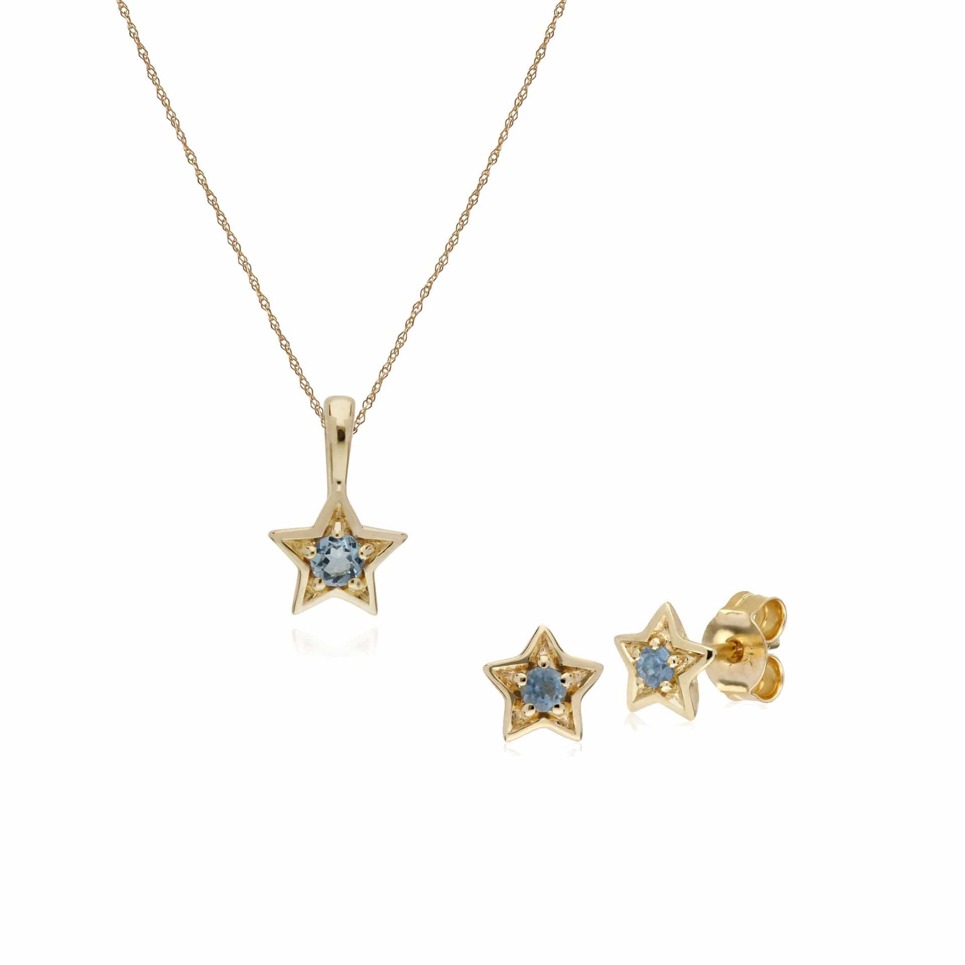 Contemporary Aquamarine Star Earrings & Necklace Set Image 1