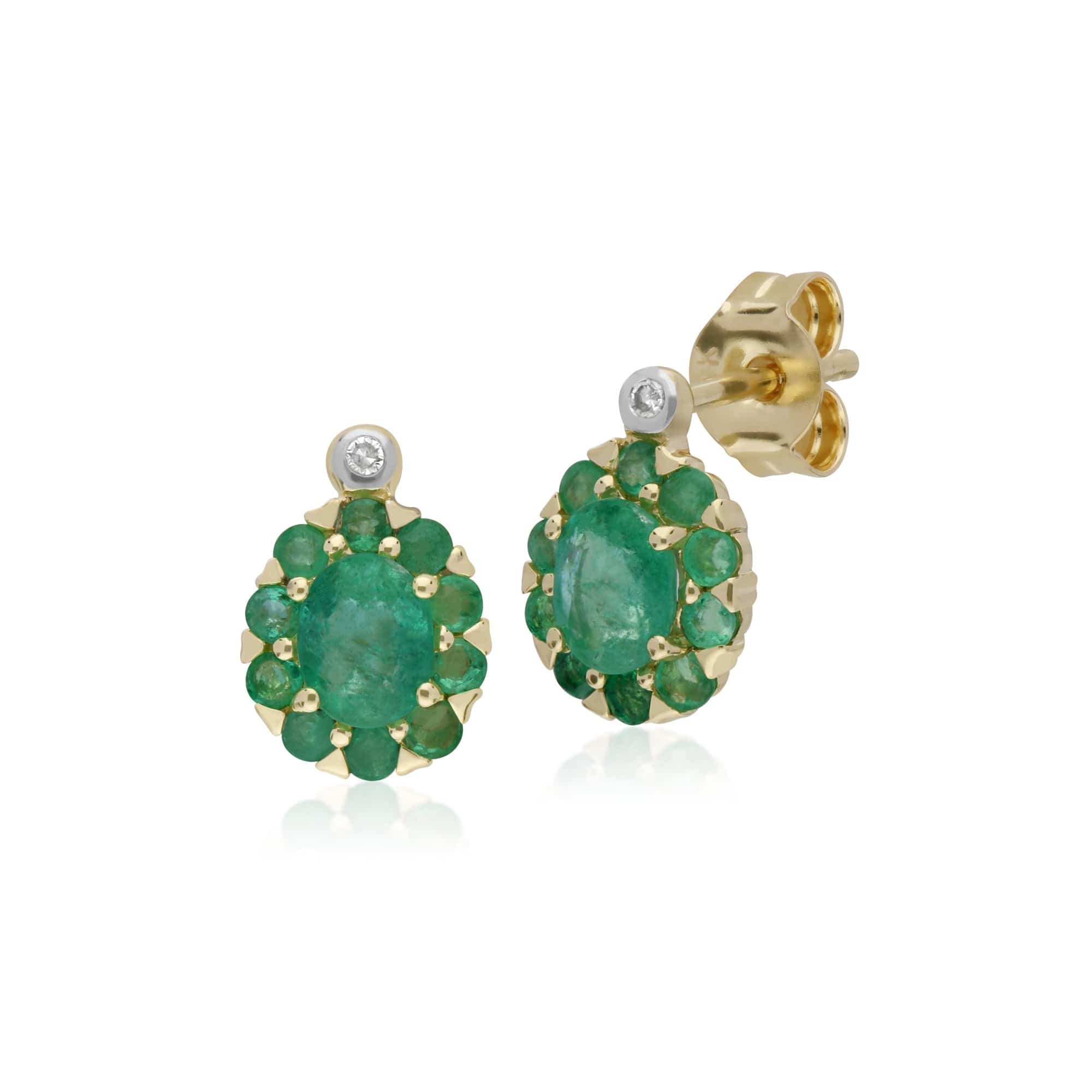 135E1572039-135P1912039 Classic Oval Emerald & Diamond Cluster Stud Earrings & Pendant Set in 9ct Yellow Gold 2