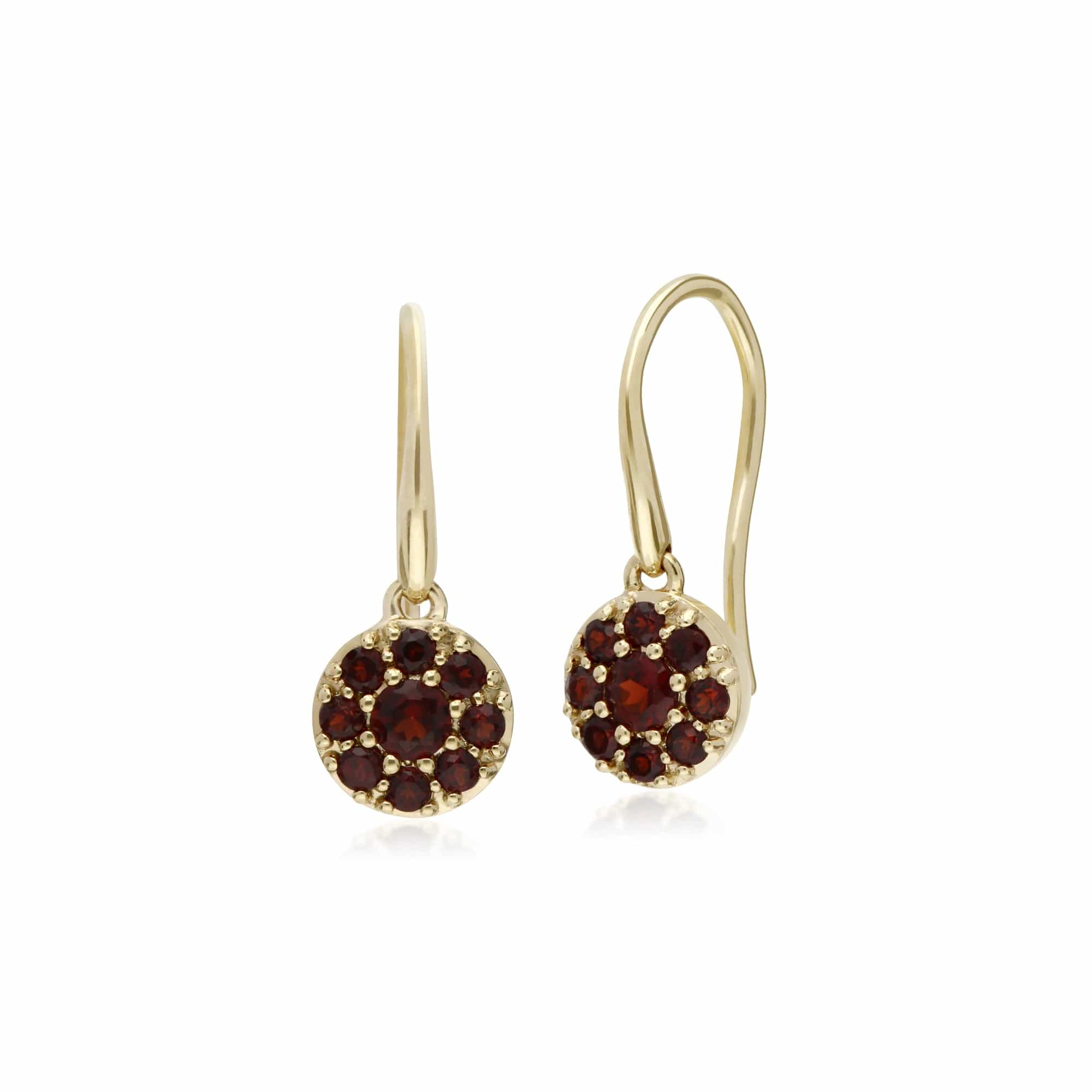 135E1573069 Gemondo 9ct Yellow Gold Garnet Round Cluster Drop Earrings 1