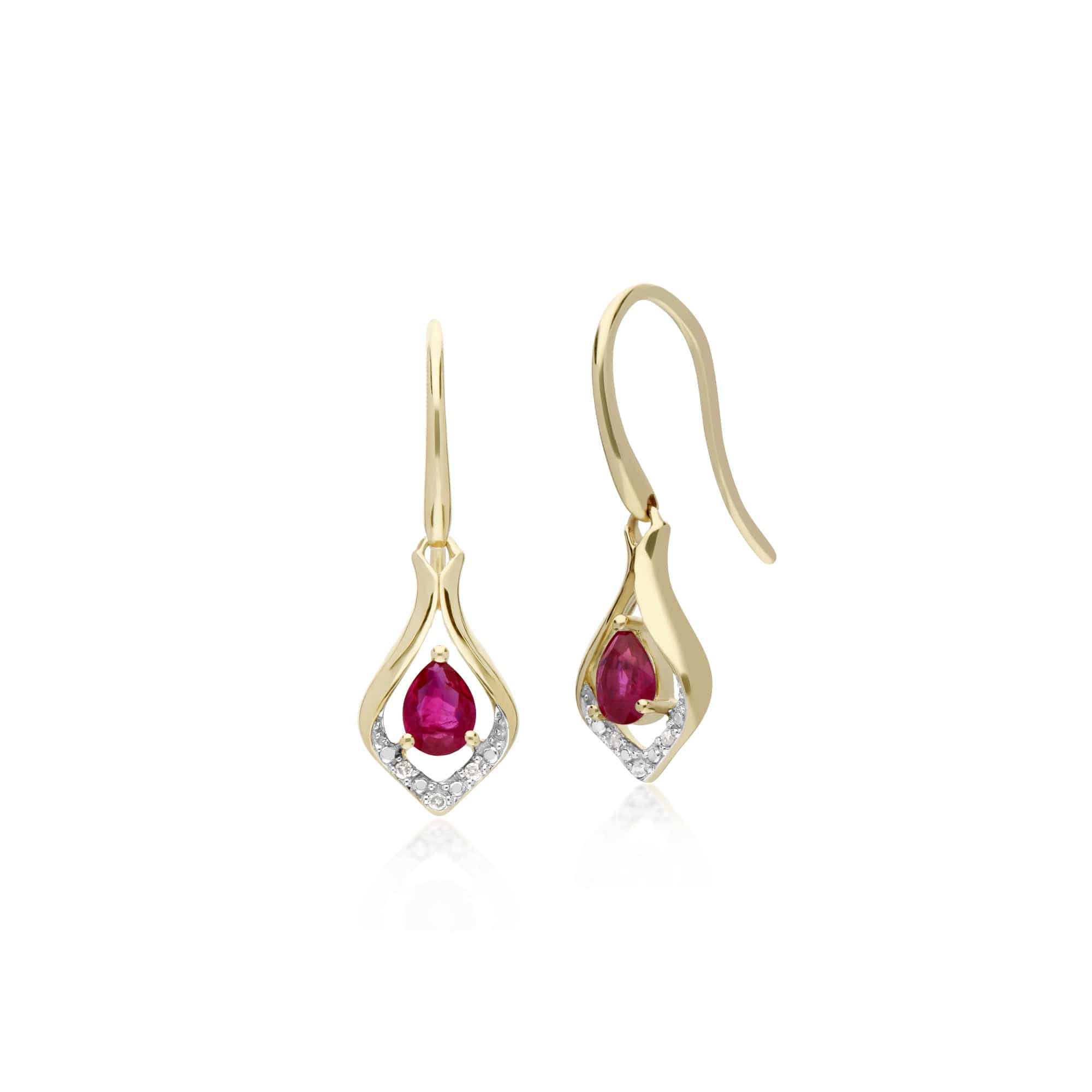 135E1577019-135P1915019 Classic Ruby & Diamond Leaf Drop Earrings & Pendant Set in 9ct Yellow Gold 2