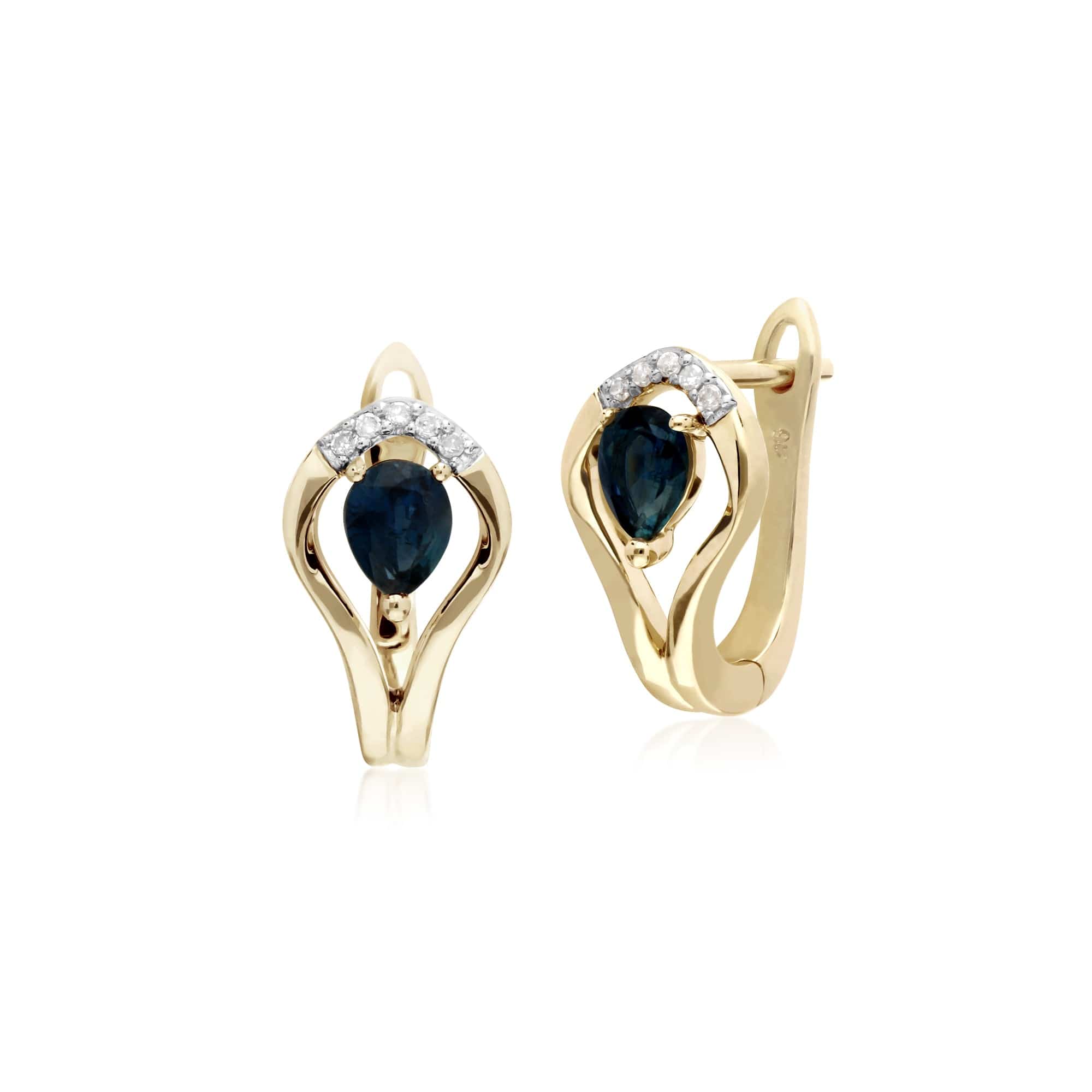 Classic Round Sapphire & Diamond Leaf Halo Lever back Earrings in 9ct Yellow Gold