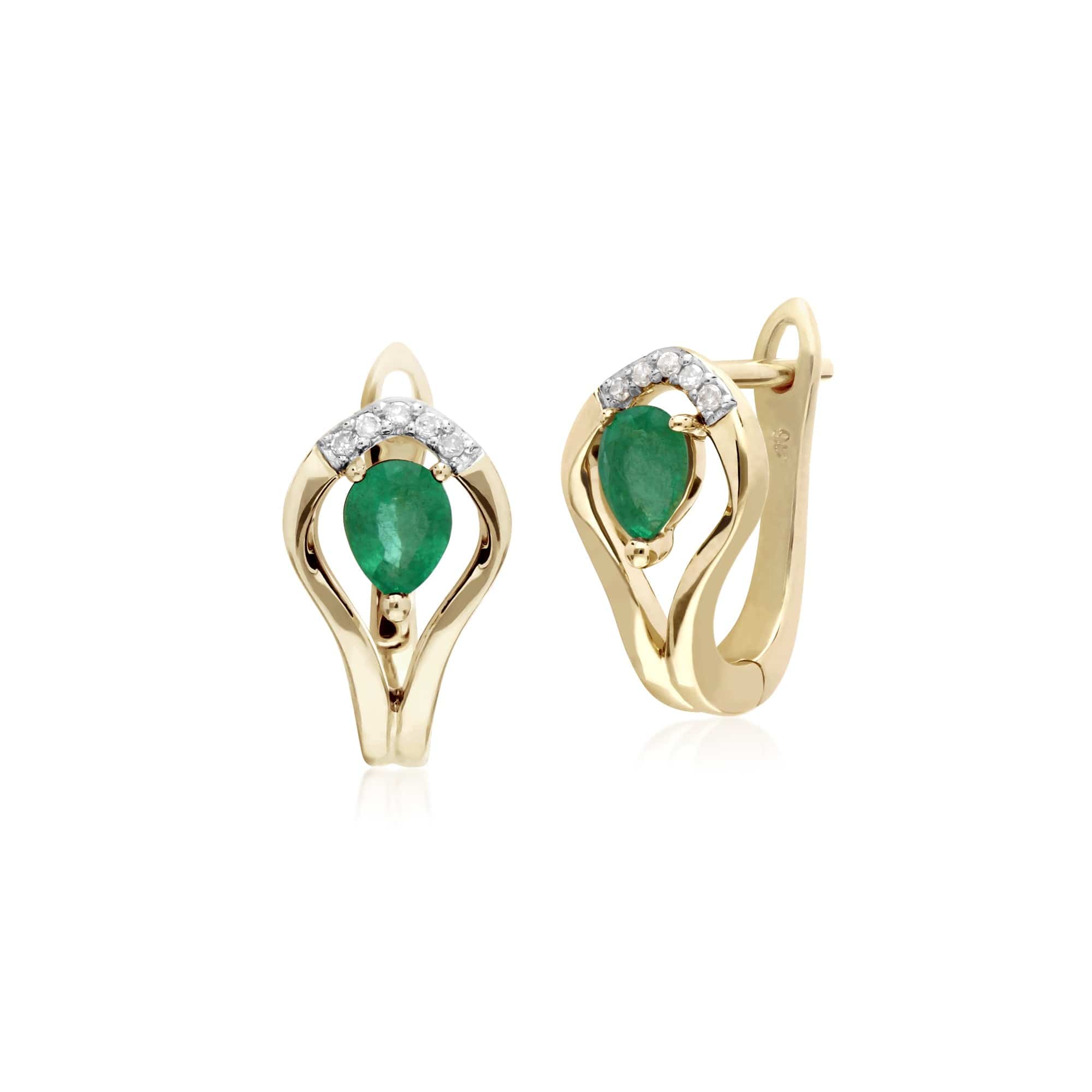 135E1578039-135P1916039 Classic Emerald & Diamond Leaf Lever back Earrings & Pendant Set in 9ct Gold 3