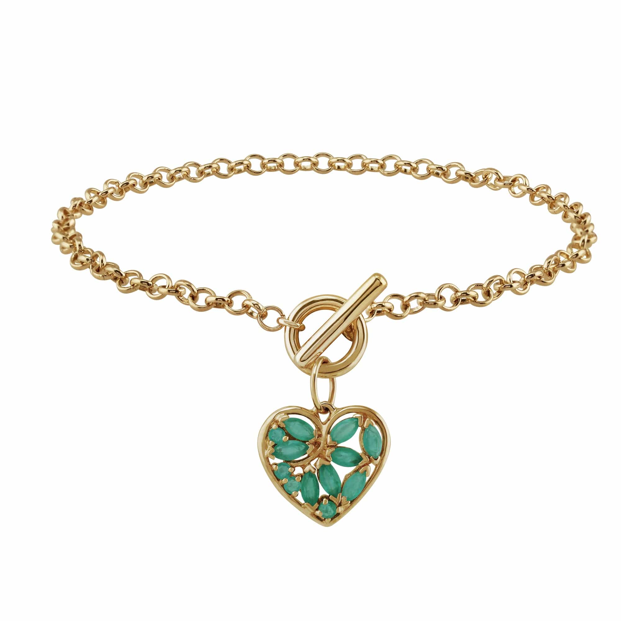 Classic Marquise Emerald Charm Bracelet in 9ct Yellow Gold - Gemondo