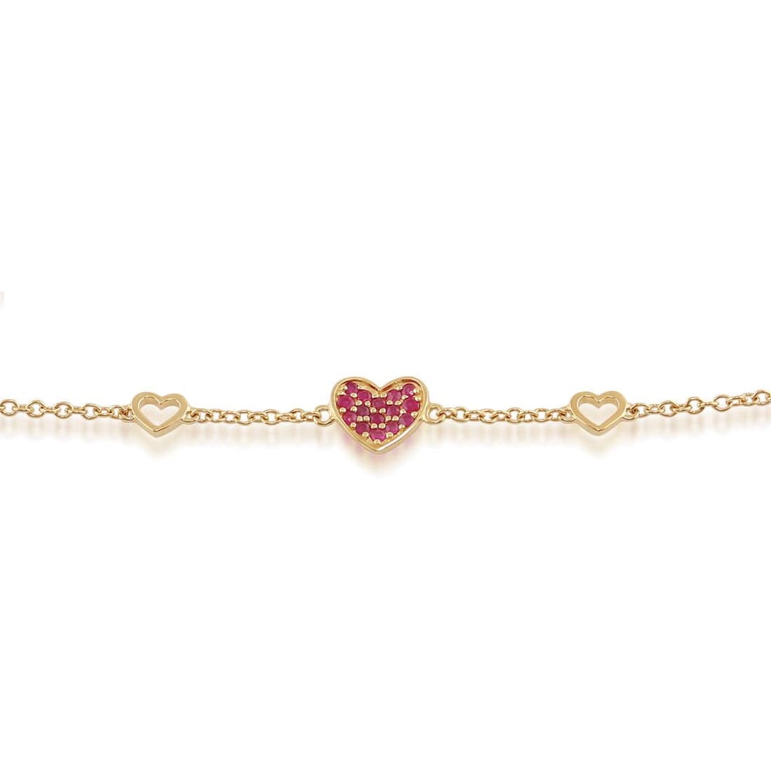 Love You More Ruby Heart Bracelet in 9ct Yellow Gold - Gemondo