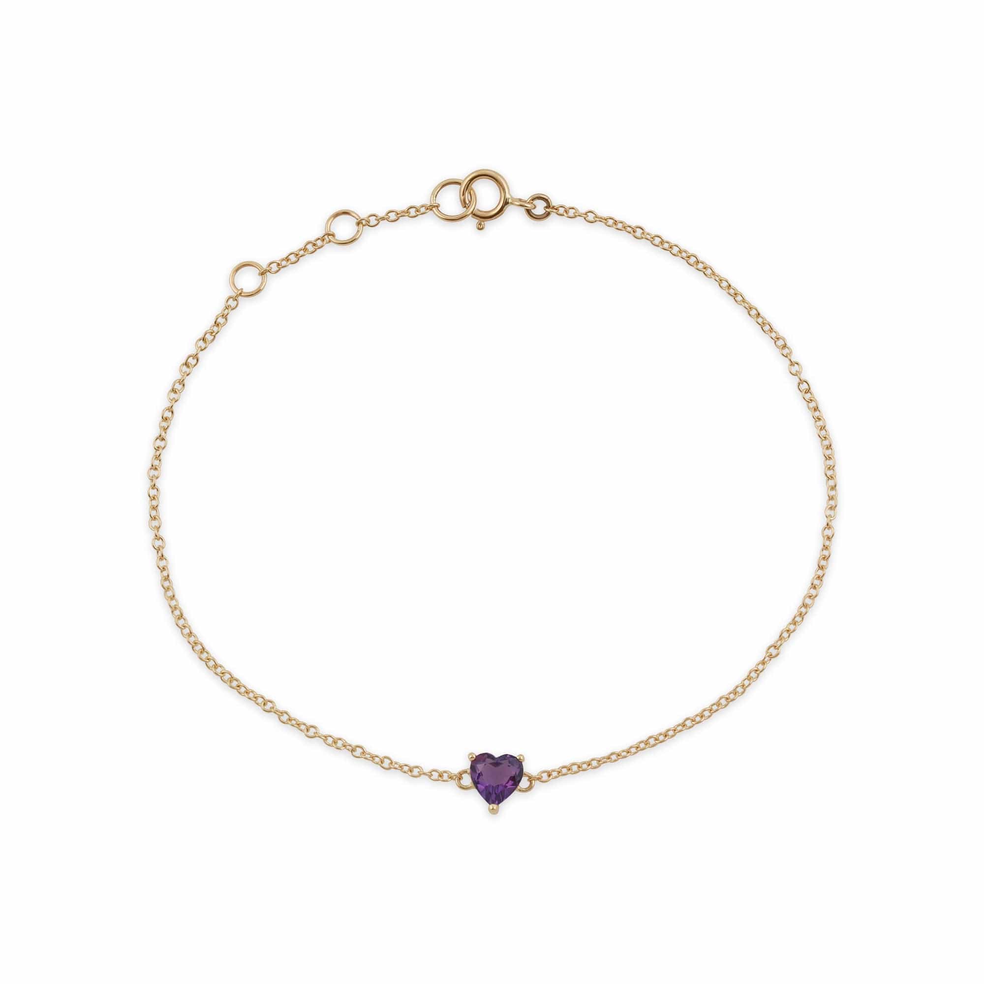 Petite Heart Amethyst  Bracelet in 9ct Yellow Gold - Gemondo