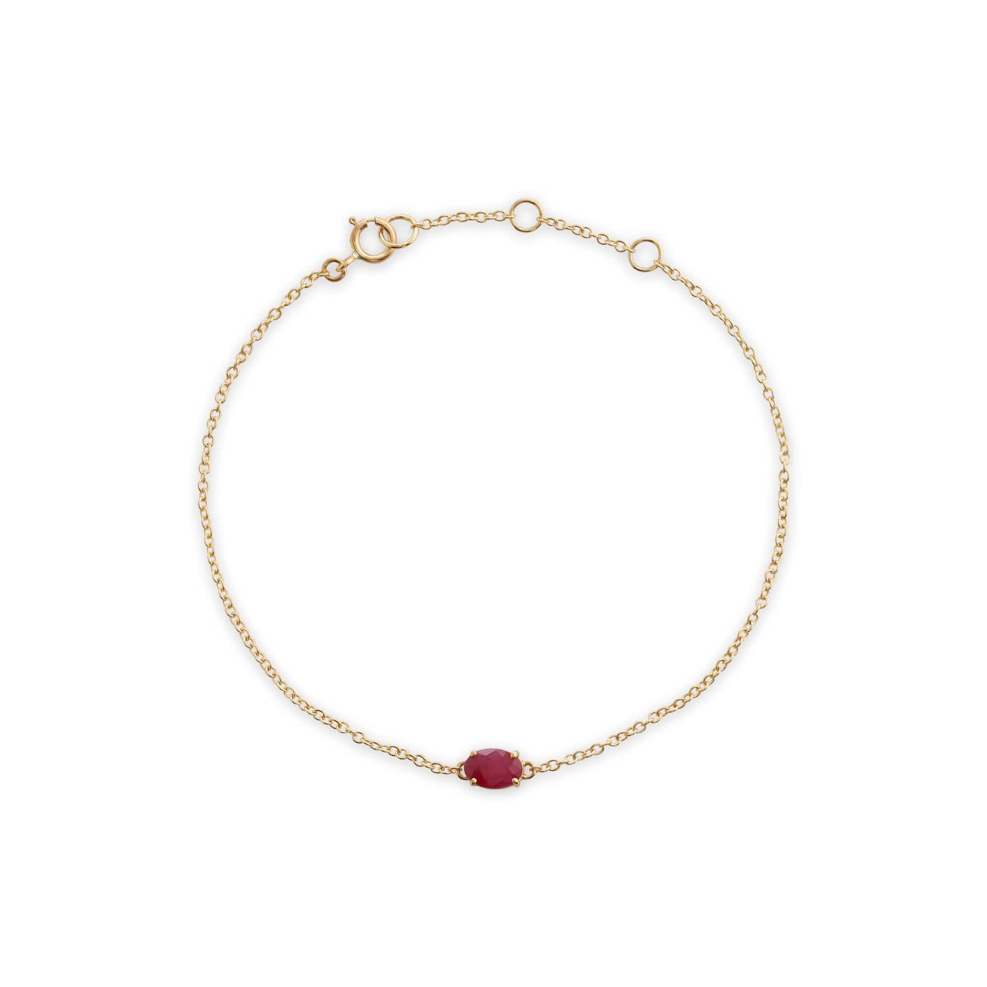 135L0220039 Classic Oval Ruby Single Stone Bracelet in 9ct Yellow Gold 1