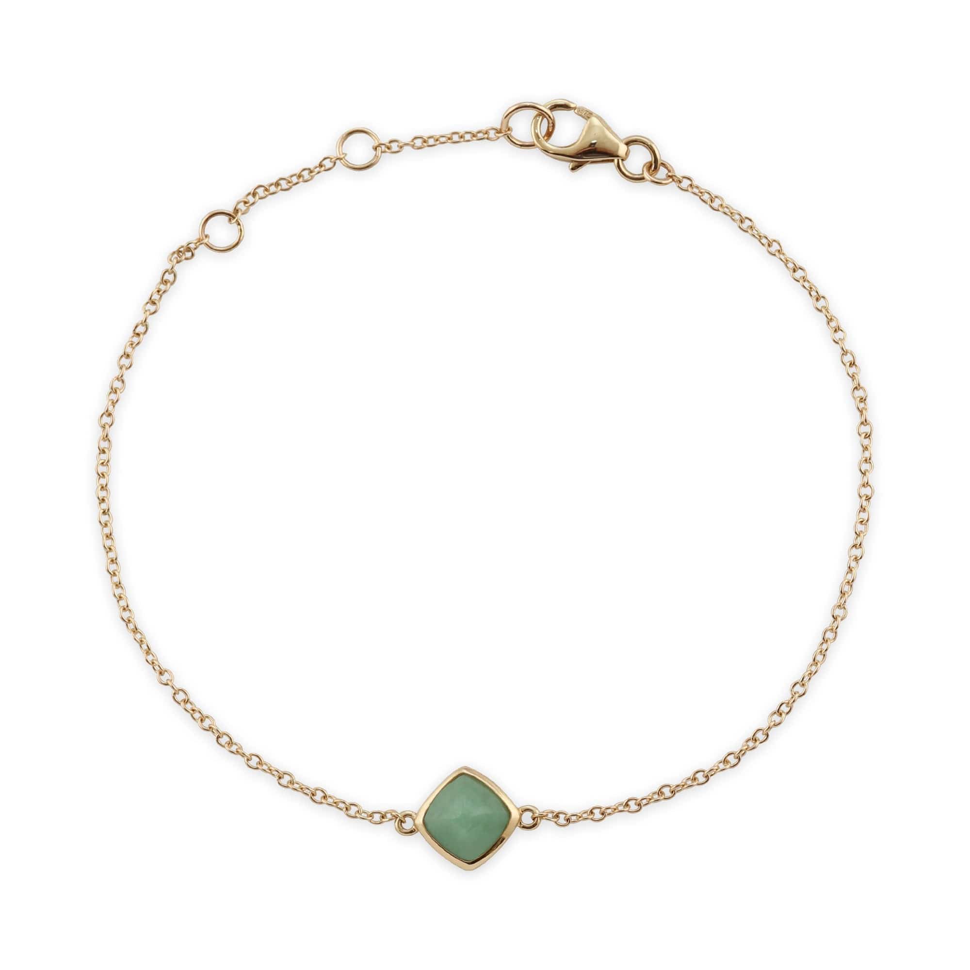 Classic Cushion Green Jade Bezel Set Bracelet in 9ct Yellow Gold - Gemondo