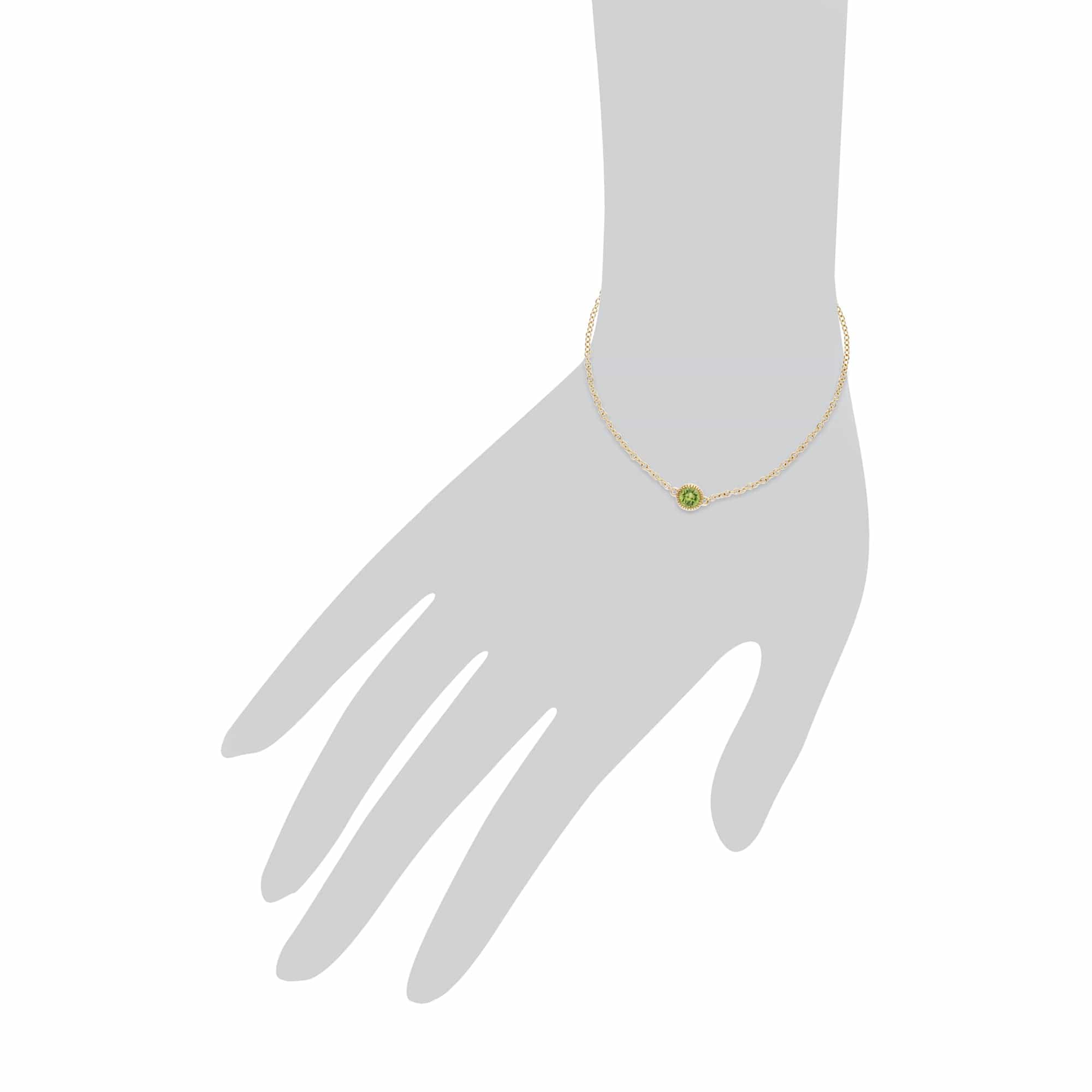 135L0288079 Gemondo 9ct Yellow Gold Peridot Single Stone Round Milgrain 19cm Bracelet 3