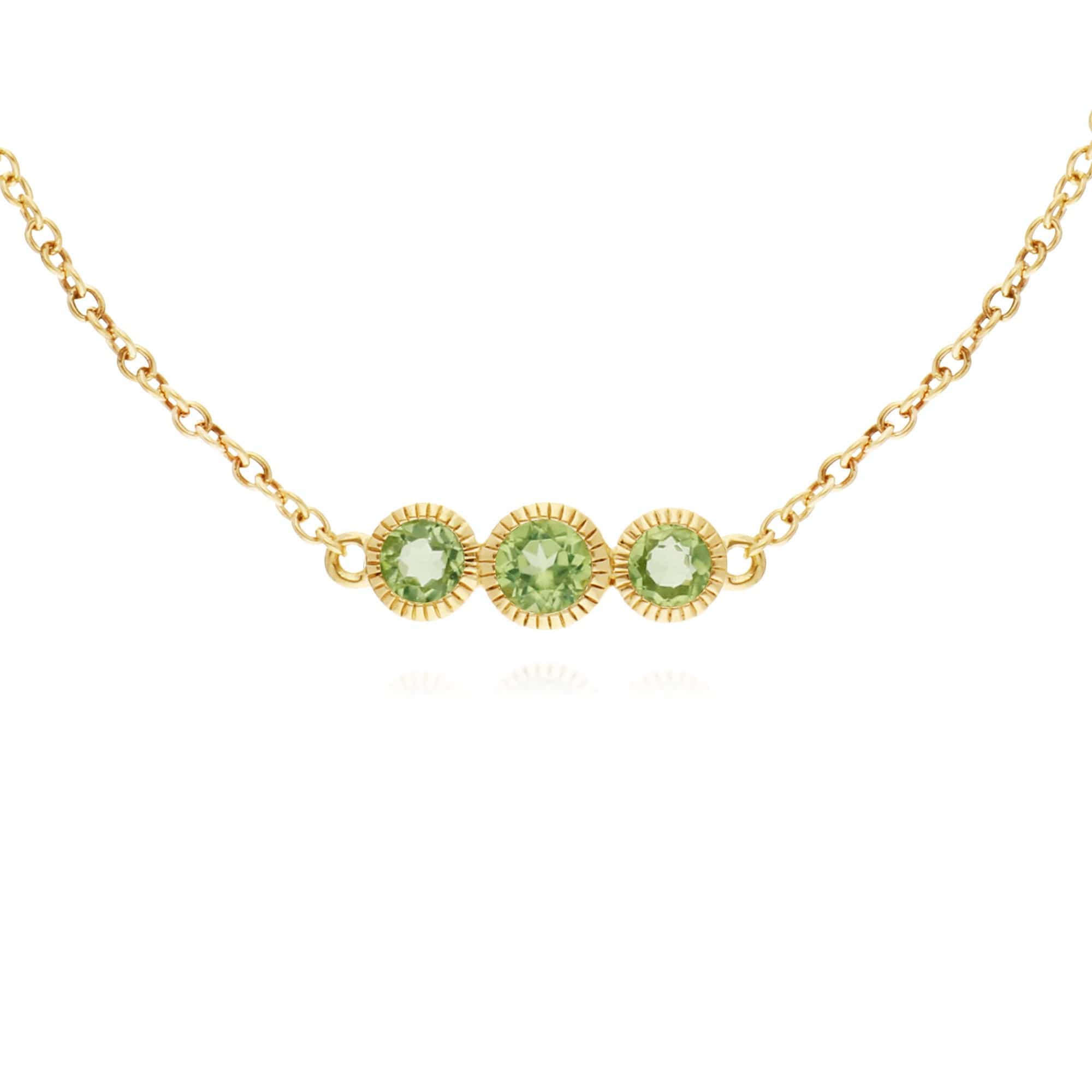 135L0289079 Classic Round Peridot Three Stone Milgrain Bracelet in 9ct Yellow Gold 2