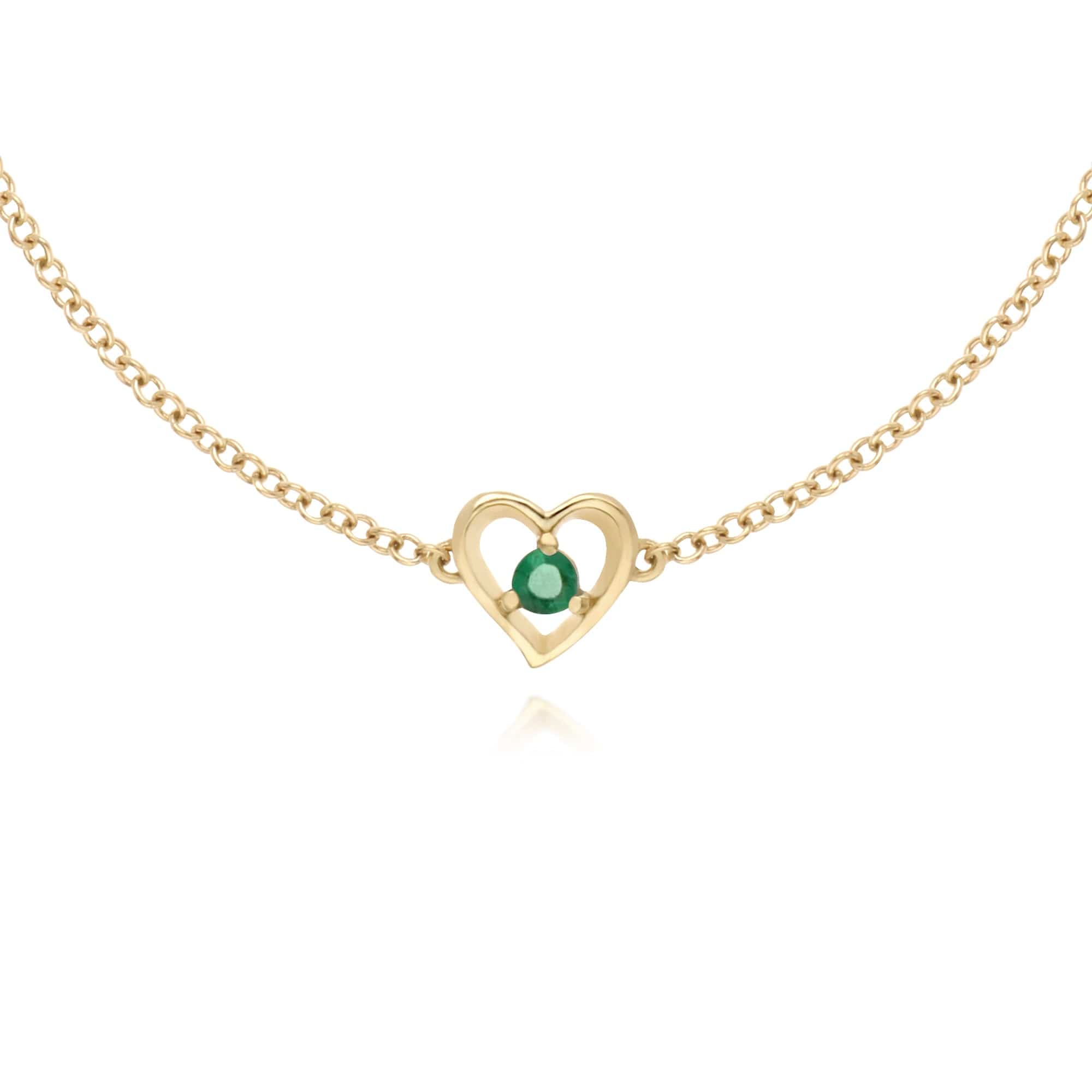 Classic Round Emerald Love Heart Bracelet in 9ct Yellow Gold - Gemondo