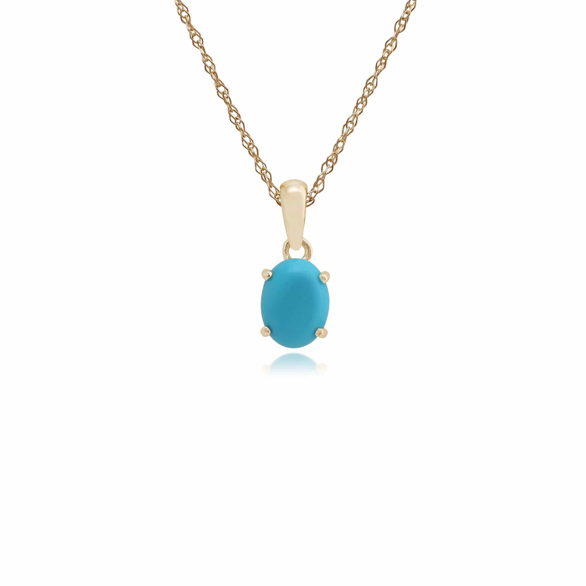 Classic Oval Turquoise Cabochon Pendant in 9ct Yellow Gold - Gemondo