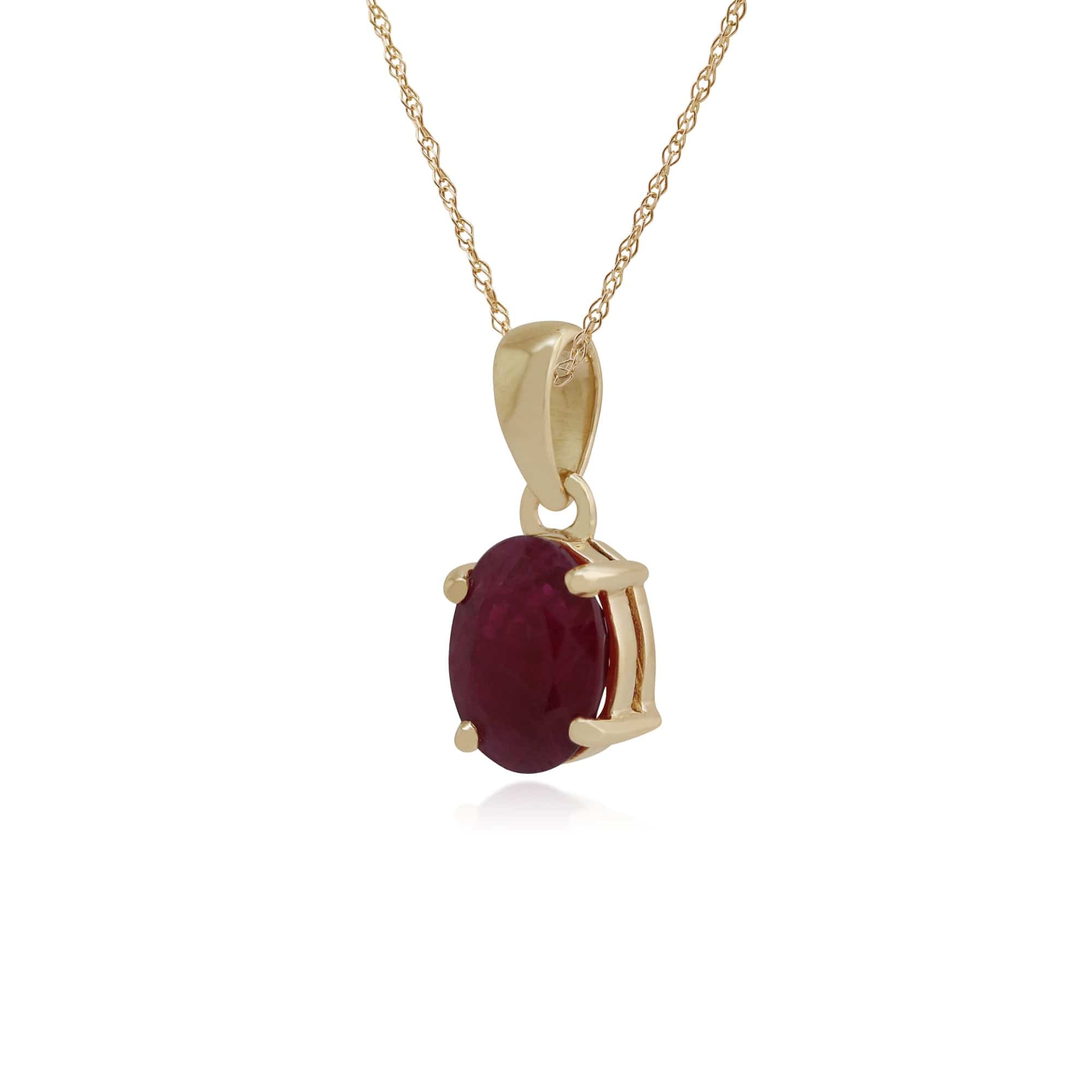 Classic Oval Ruby Claw Set Single Stone Pendant in 9ct Yellow Gold - Gemondo