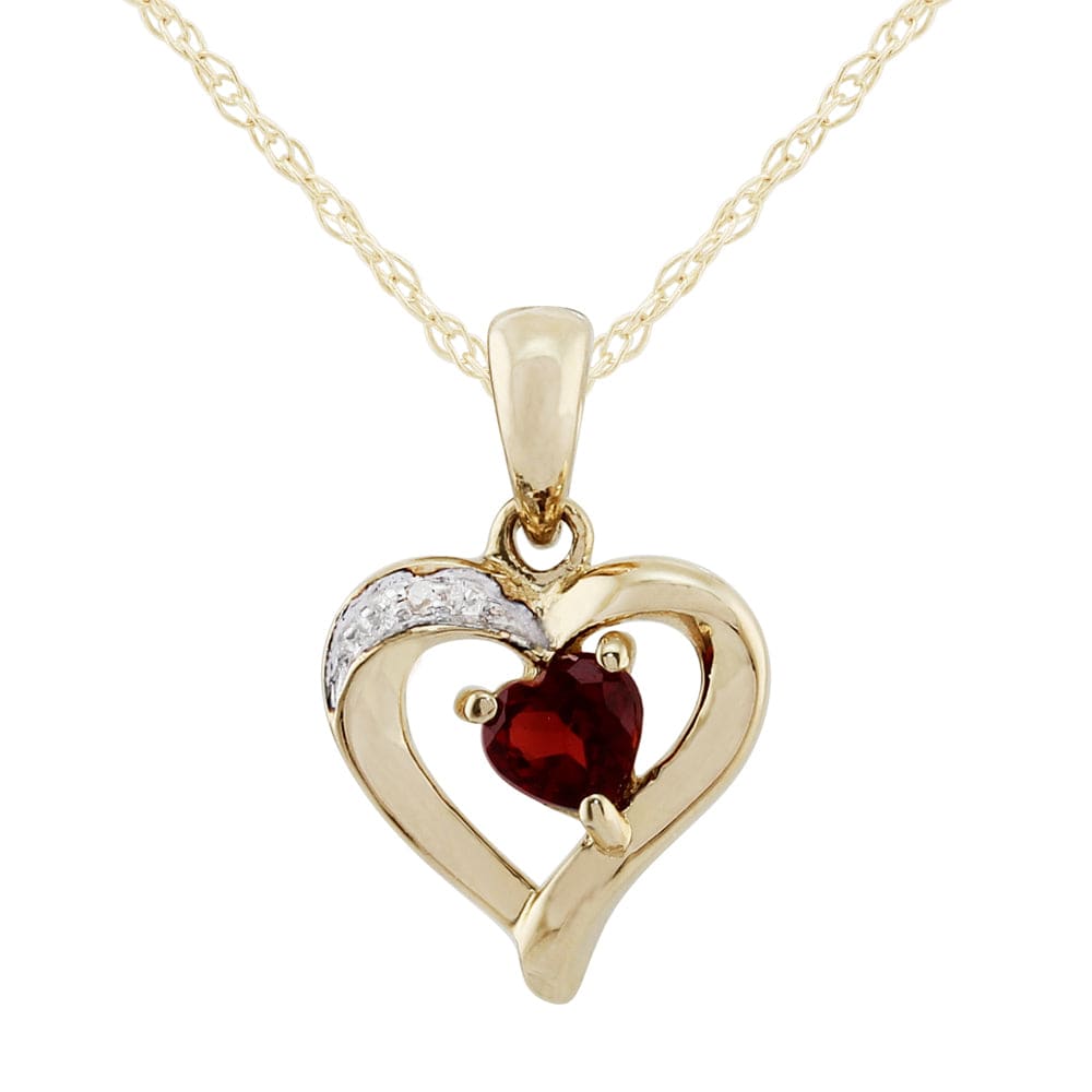 Classic Heart Garnet & Diamond Pendant in 9ct Yellow Gold - Gemondo