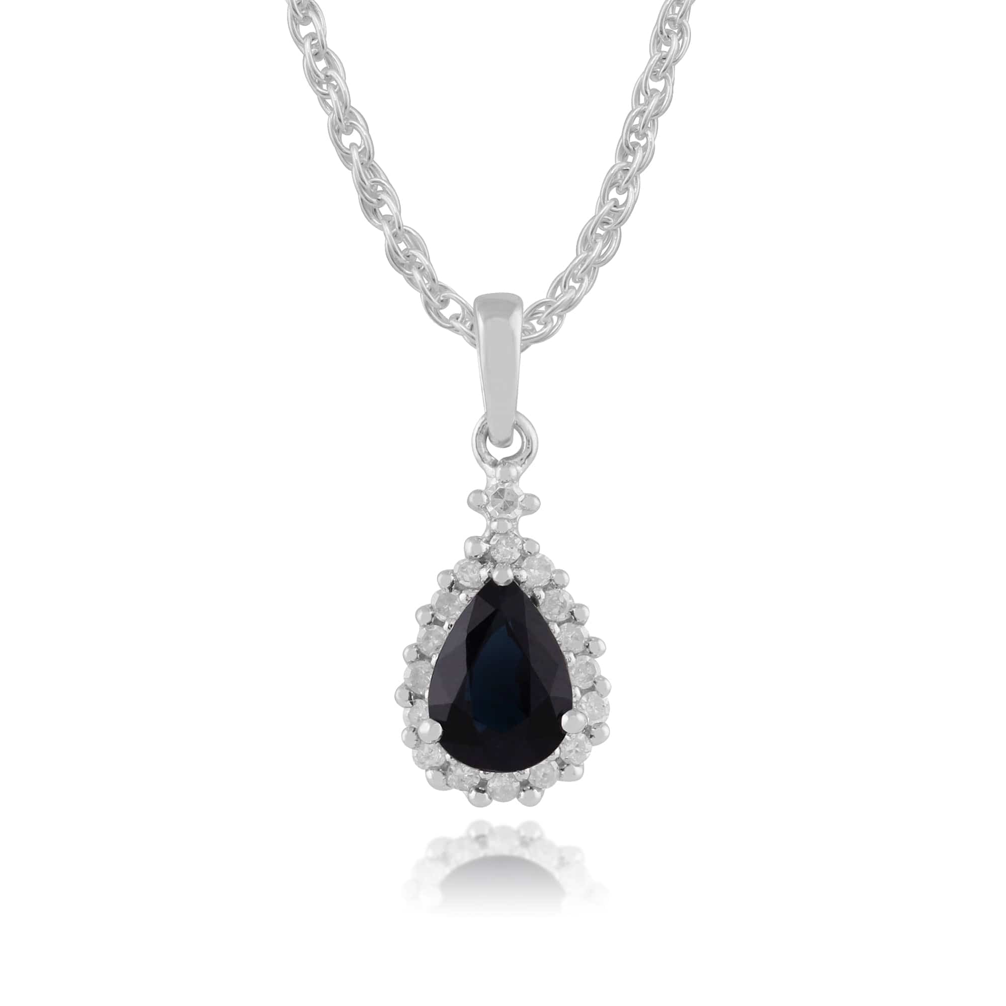 Classic Pear Sapphire & Diamond Cluster Pendant in 9ct White Gold - Gemondo