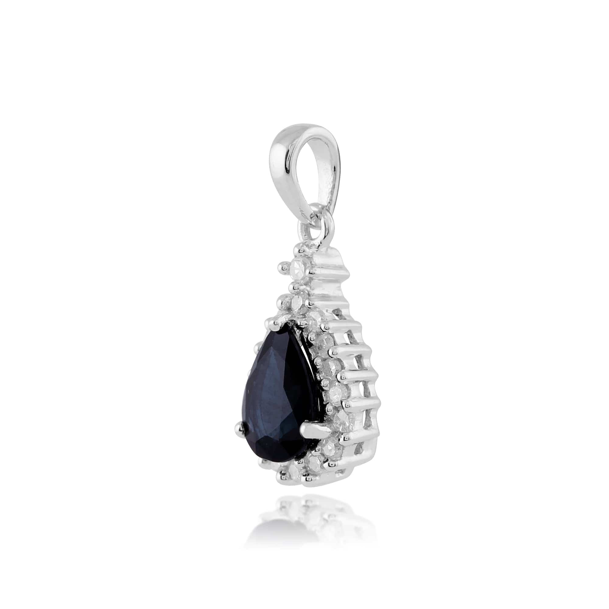 Classic Pear Sapphire & Diamond Cluster Pendant in 9ct White Gold - Gemondo