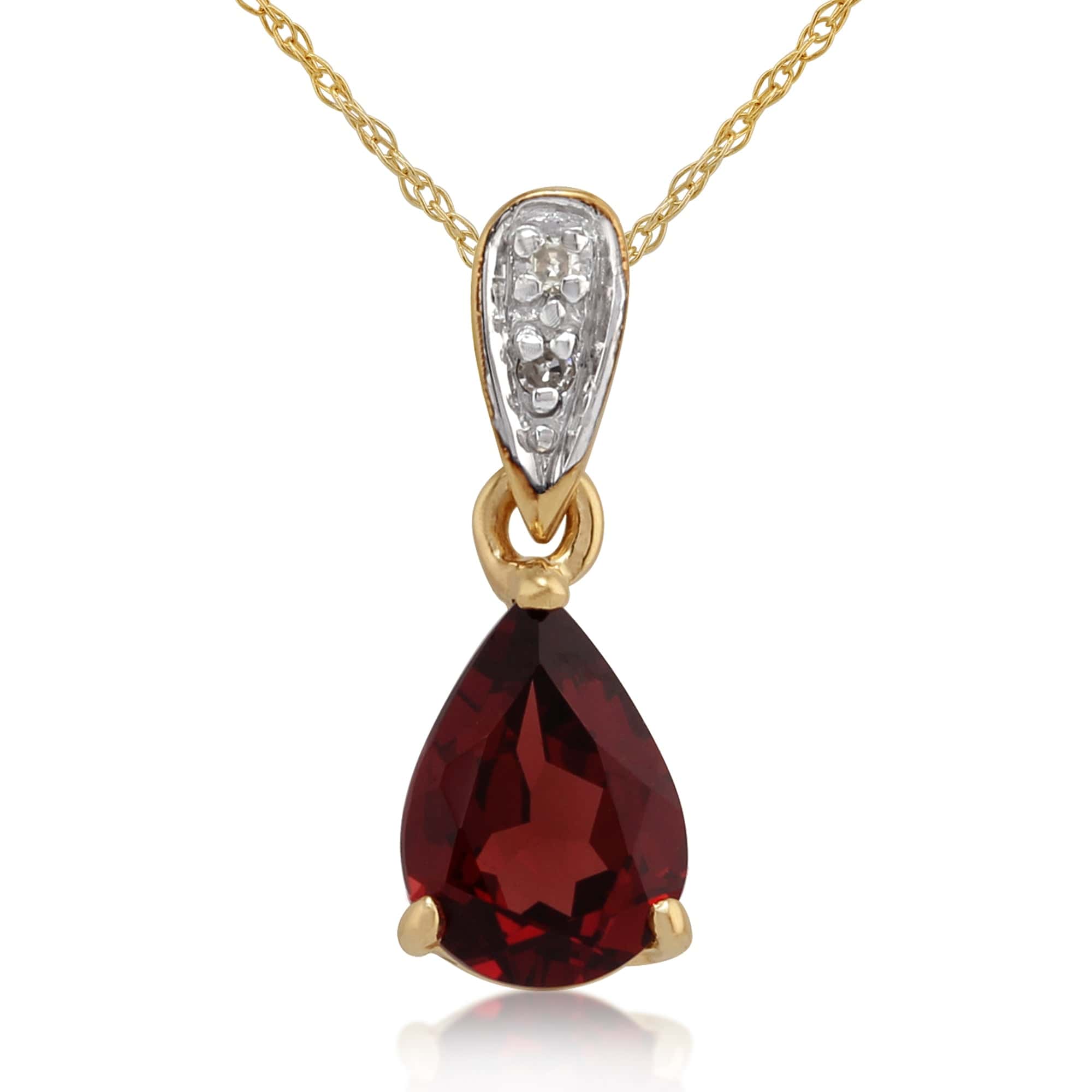 Classic Pear Garnet & Diamond Pendant in 9ct Yellow Gold - Gemondo