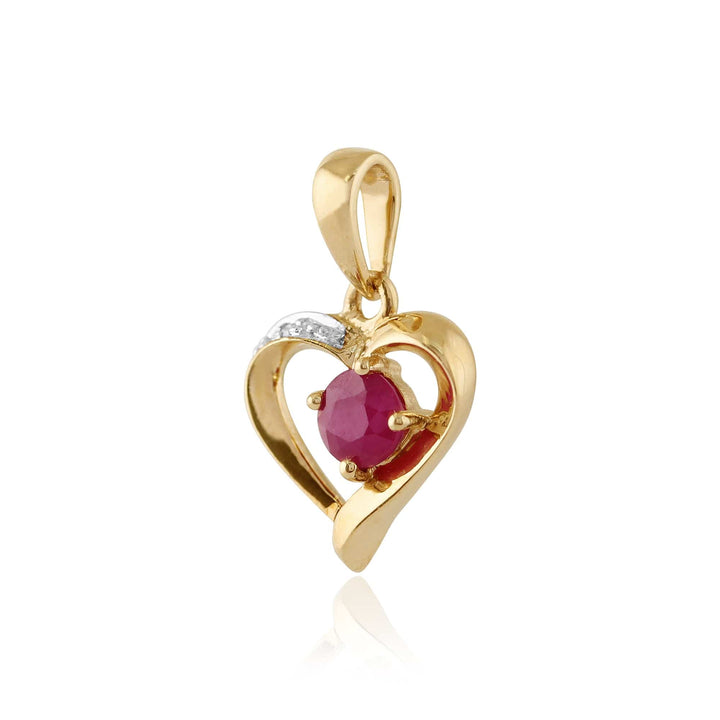 27376 Classic Round Ruby & Diamond Heart Pendant in 9ct Yellow Gold 3
