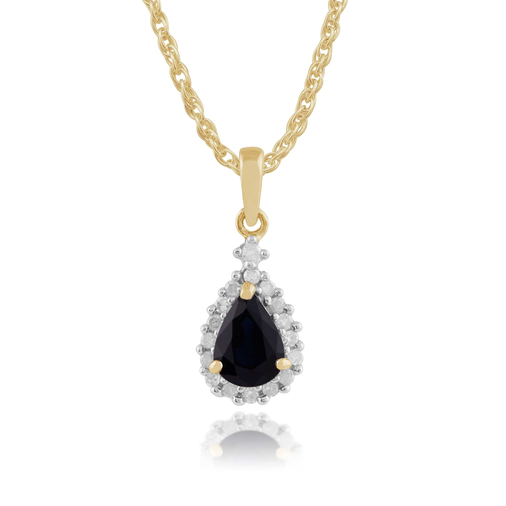 Classic Round Sapphire & Diamond Cluster Pendant in 9ct Yellow Gold - Gemondo