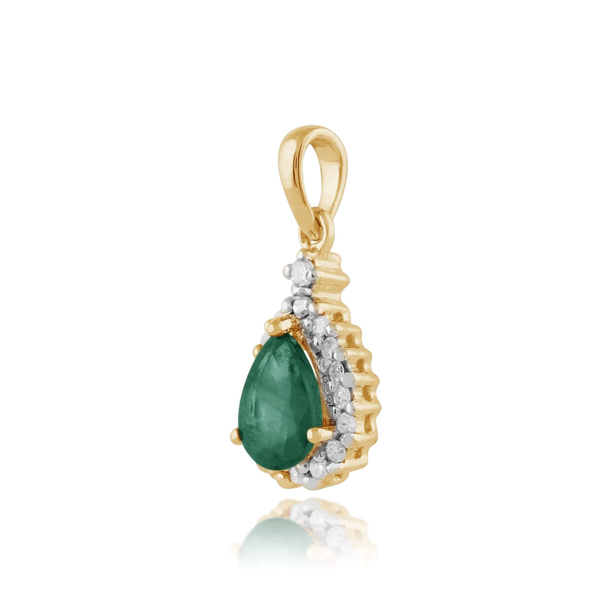 135P1404049 Classic Pear Emerald & Diamond Pendant in 9ct Yellow Gold 2