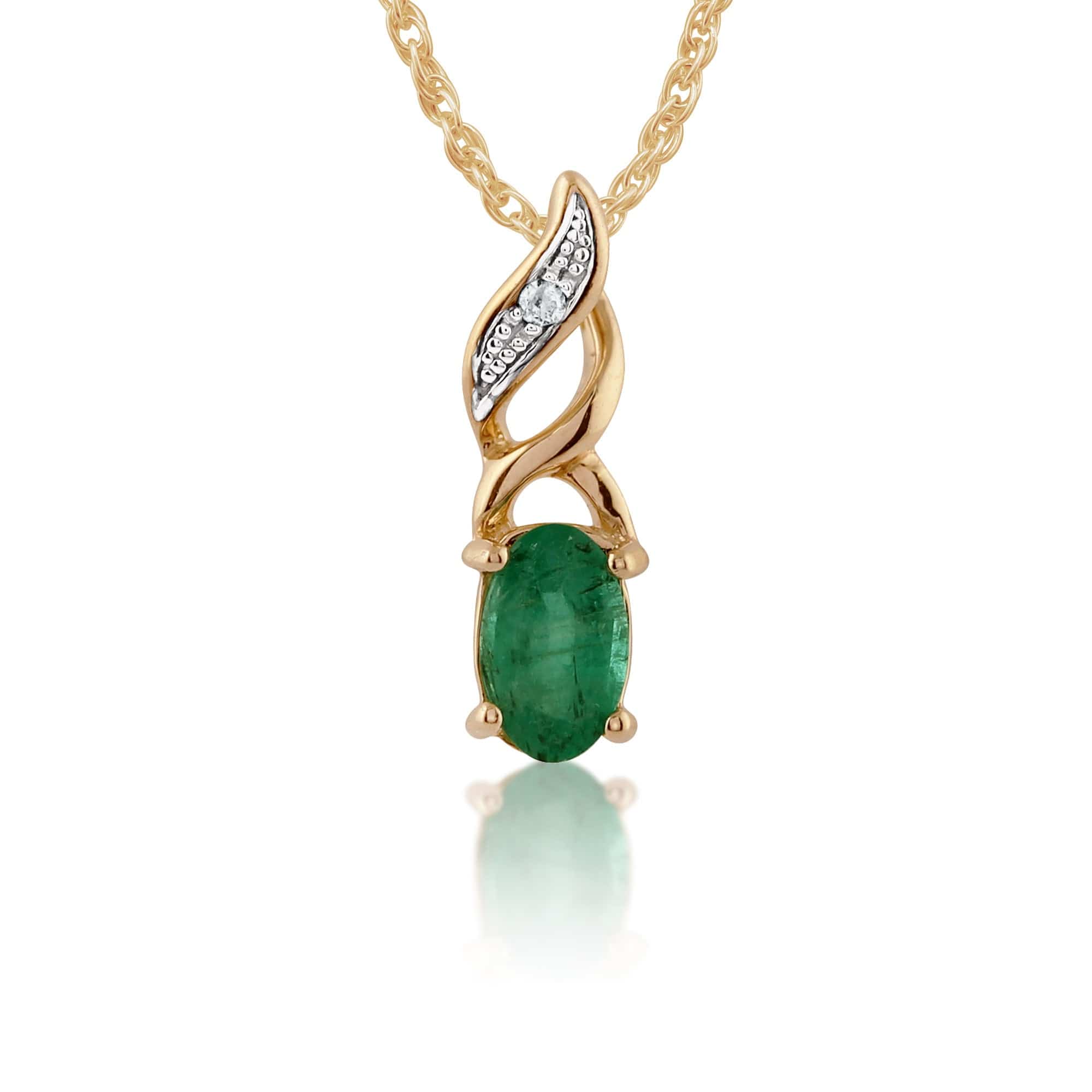 Classic Oval Emerald & Diamond Twist Pendant in 9ct Yellow Gold - Gemondo