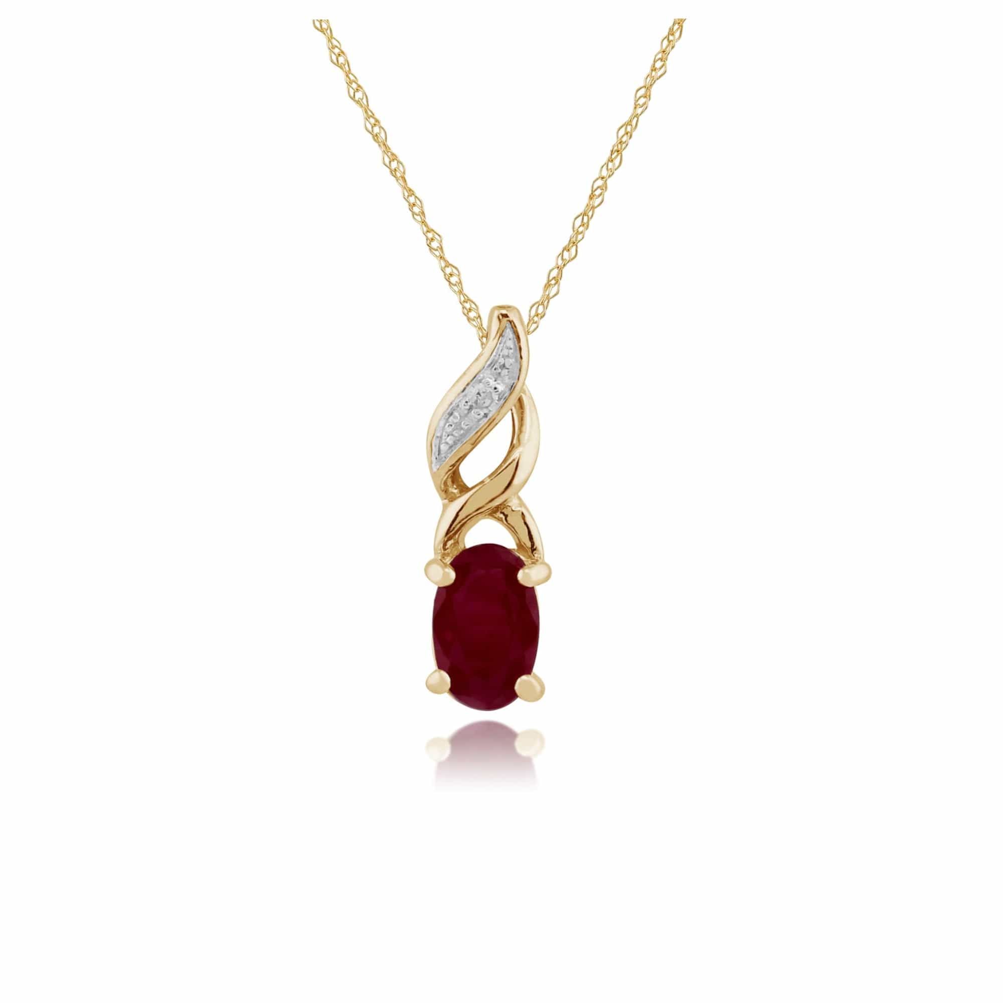 135P1573039 Classic Oval Ruby & Diamond Twist Pendant in 9ct Yellow Gold 1