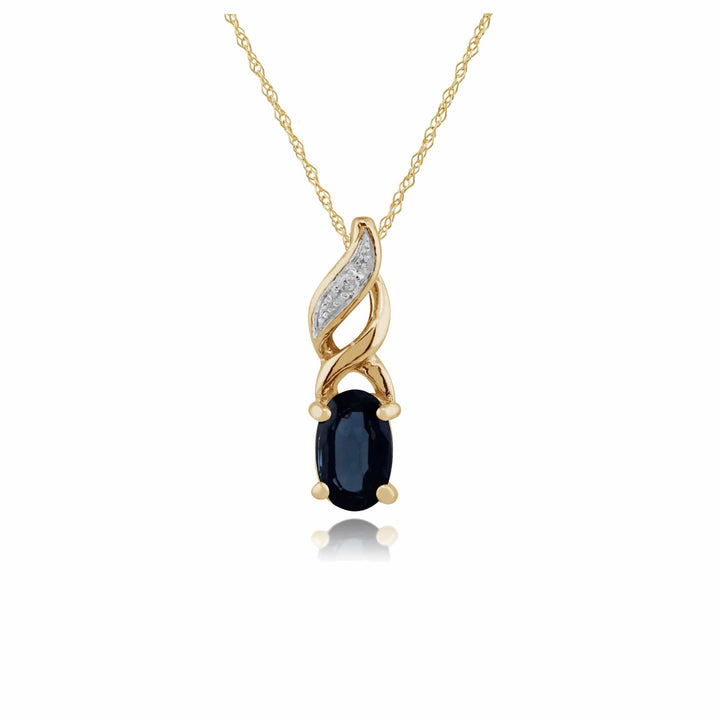 135P1573049 Classic Oval Sapphire & Diamond Pendant in 9ct Yellow Gold 1