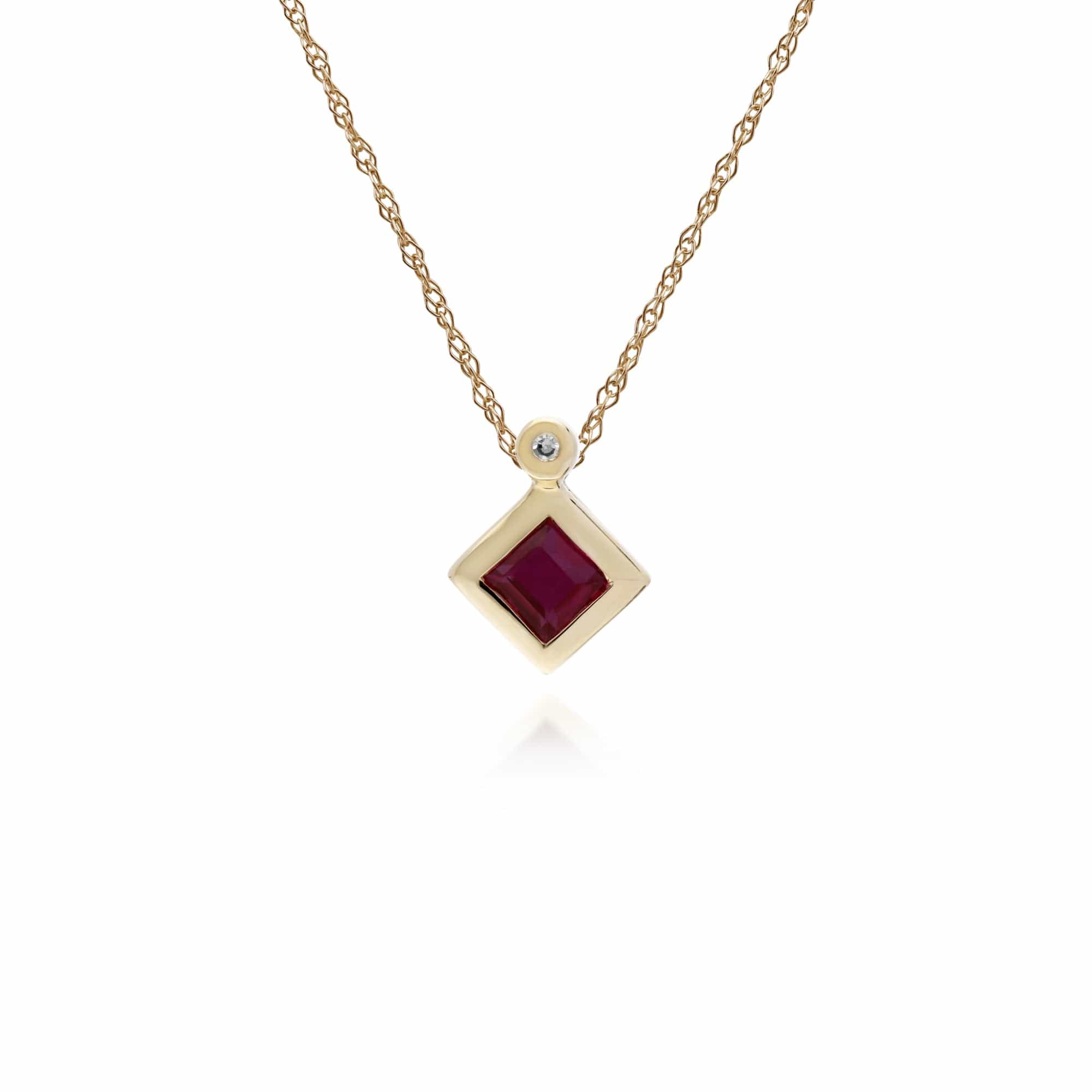 135P1584029 Geometric Square Ruby & Diamond Pendant in 9ct Yellow Gold 1