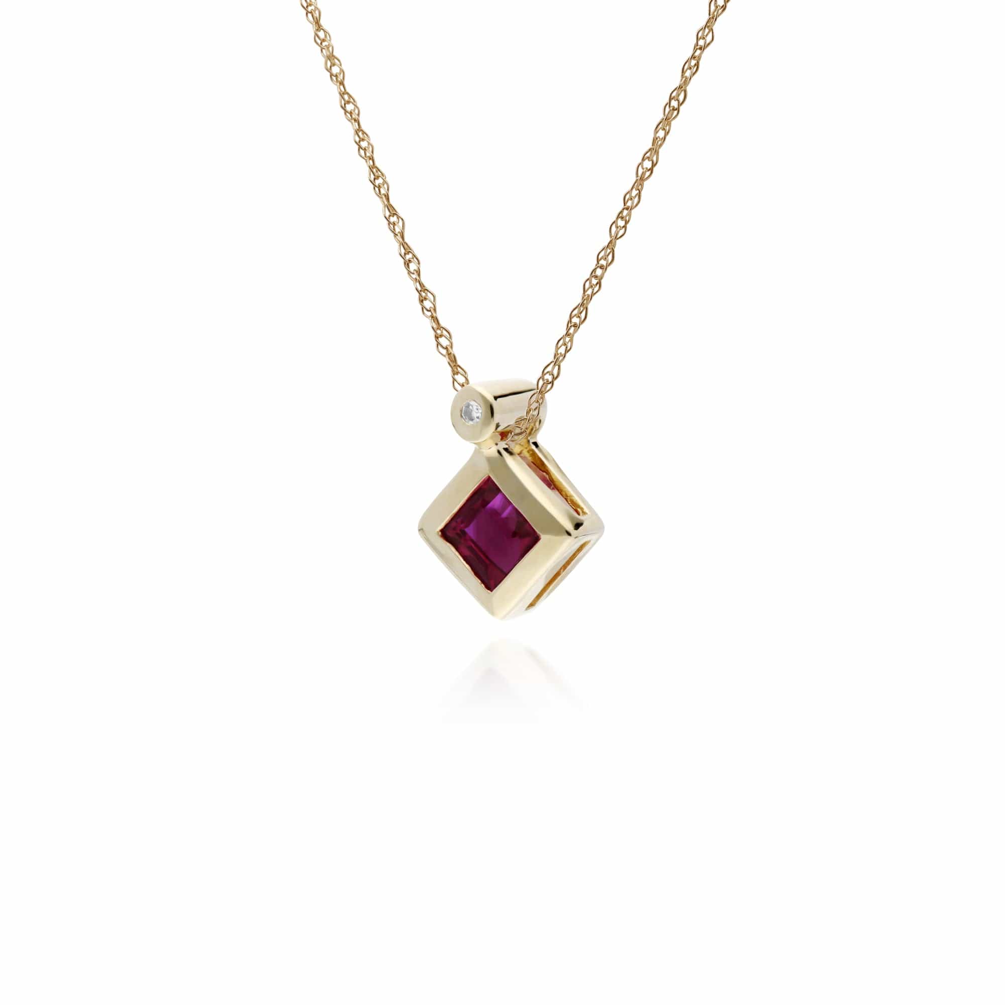 135P1584029 Geometric Square Ruby & Diamond Pendant in 9ct Yellow Gold 2