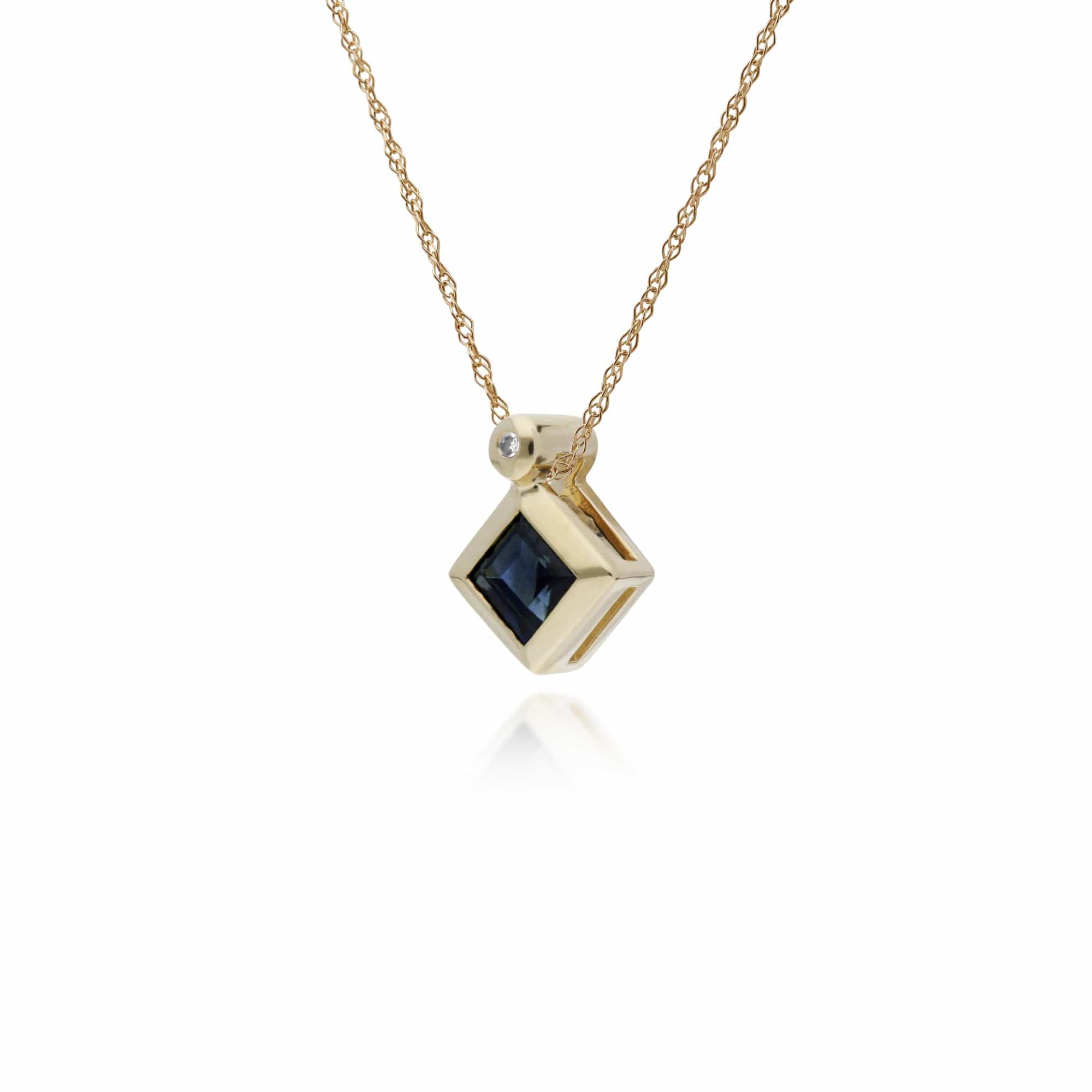 Geometric Square Sapphire & Diamond Pendant in 9ct Yellow Gold - Gemondo