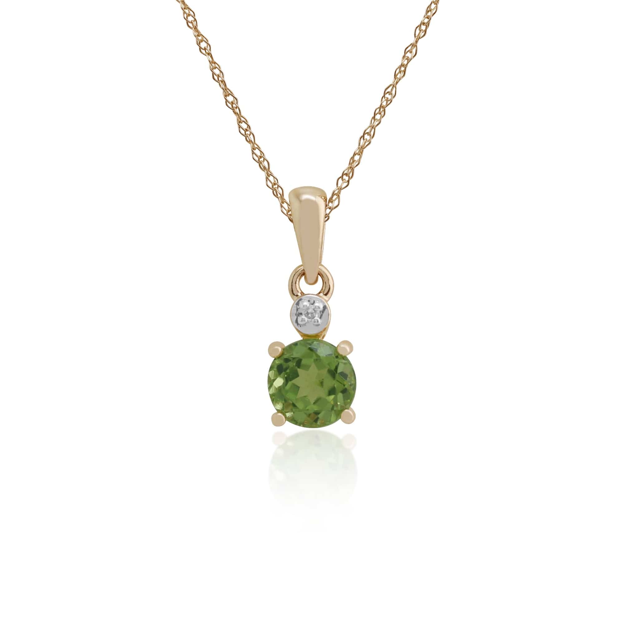 Classic Round Peridot & Diamond Pendant in 9ct Yellow Gold - Gemondo