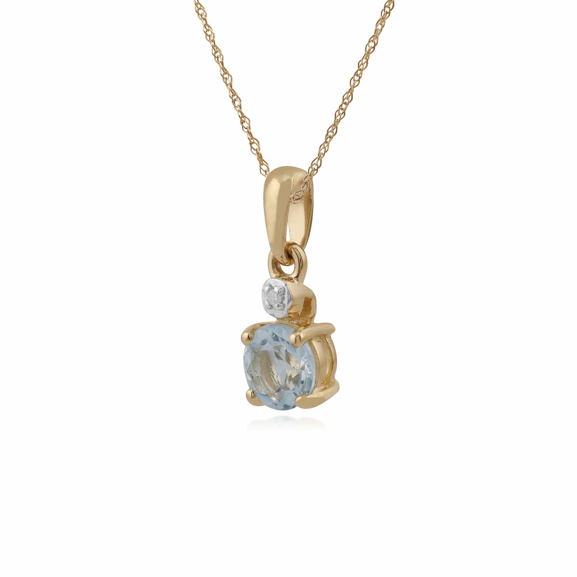 Classic Round Aquamarine & Diamond Pendant in 9ct Yellow Gold - Gemondo