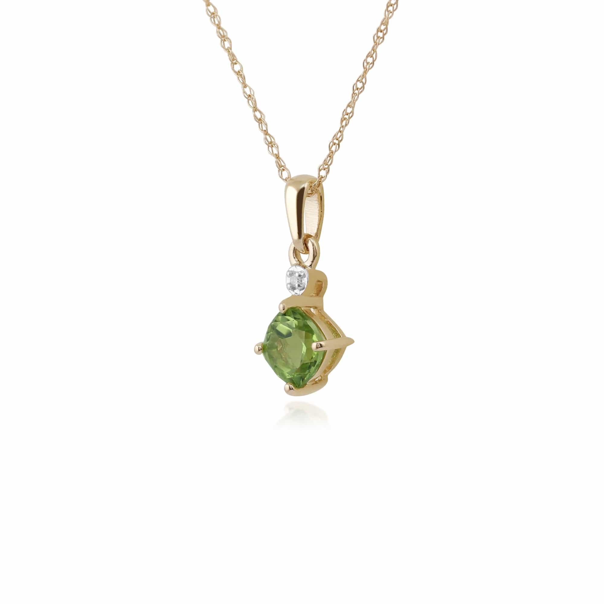 Classic Square Peridot & Diamond Pendant in 9ct Yellow Gold - Gemondo