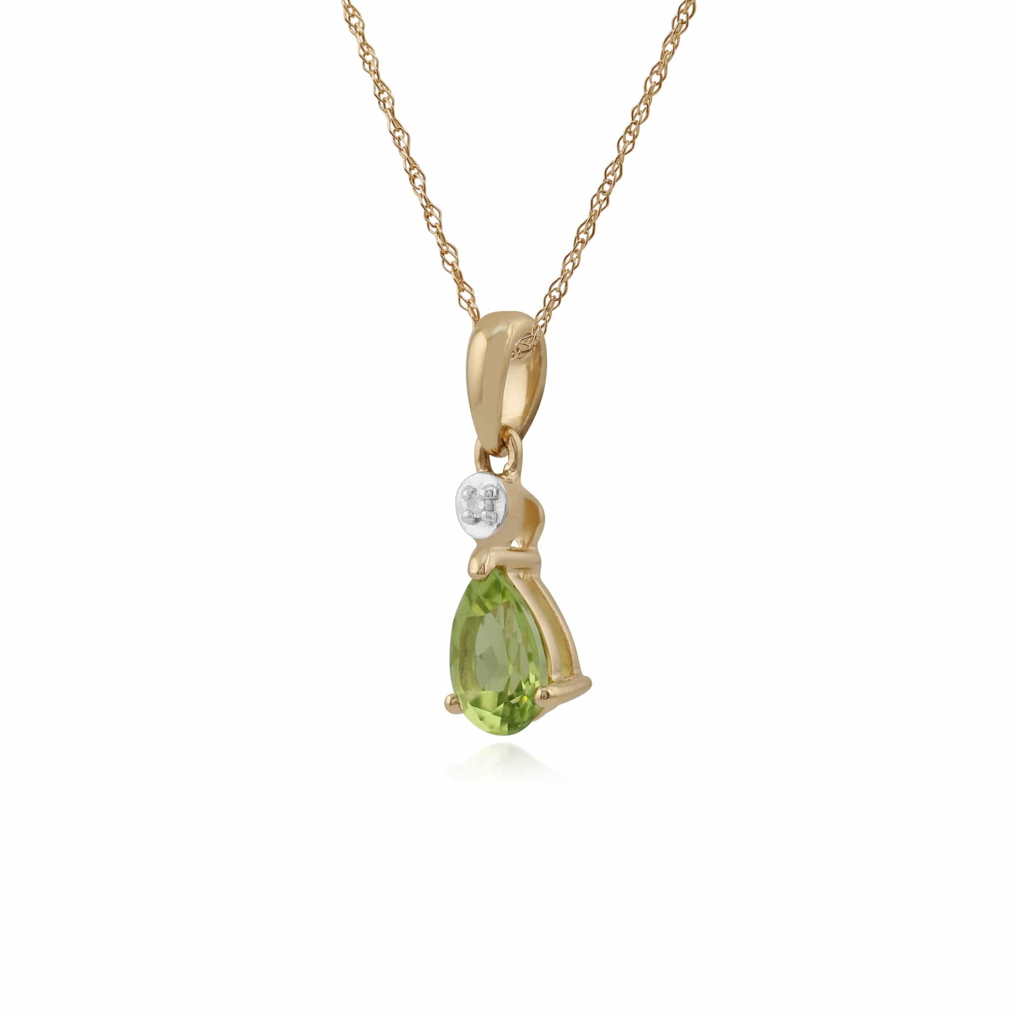 135P1643049 Classic Pear Peridot & Diamond Pendant in 9ct Yellow Gold 2