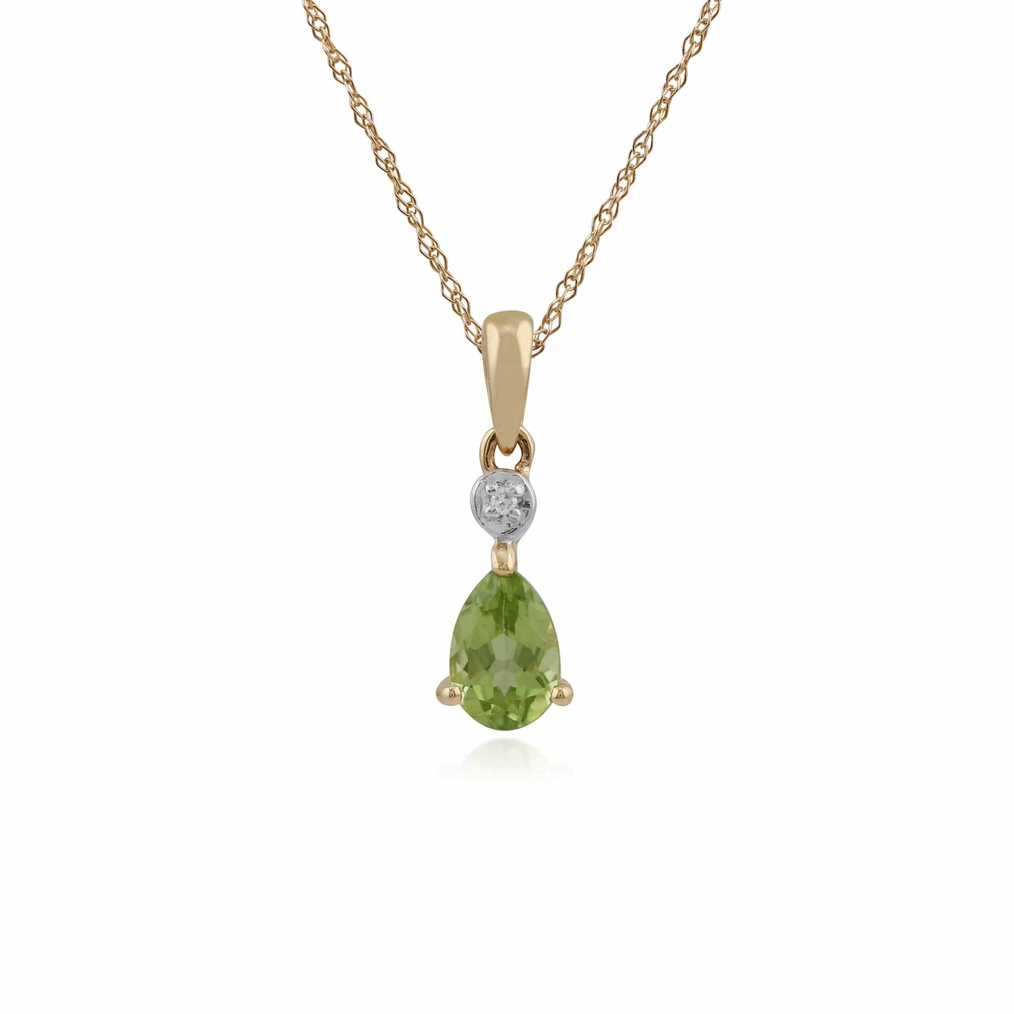 Classic Pear Peridot & Diamond Pendant in 9ct Yellow Gold - Gemondo