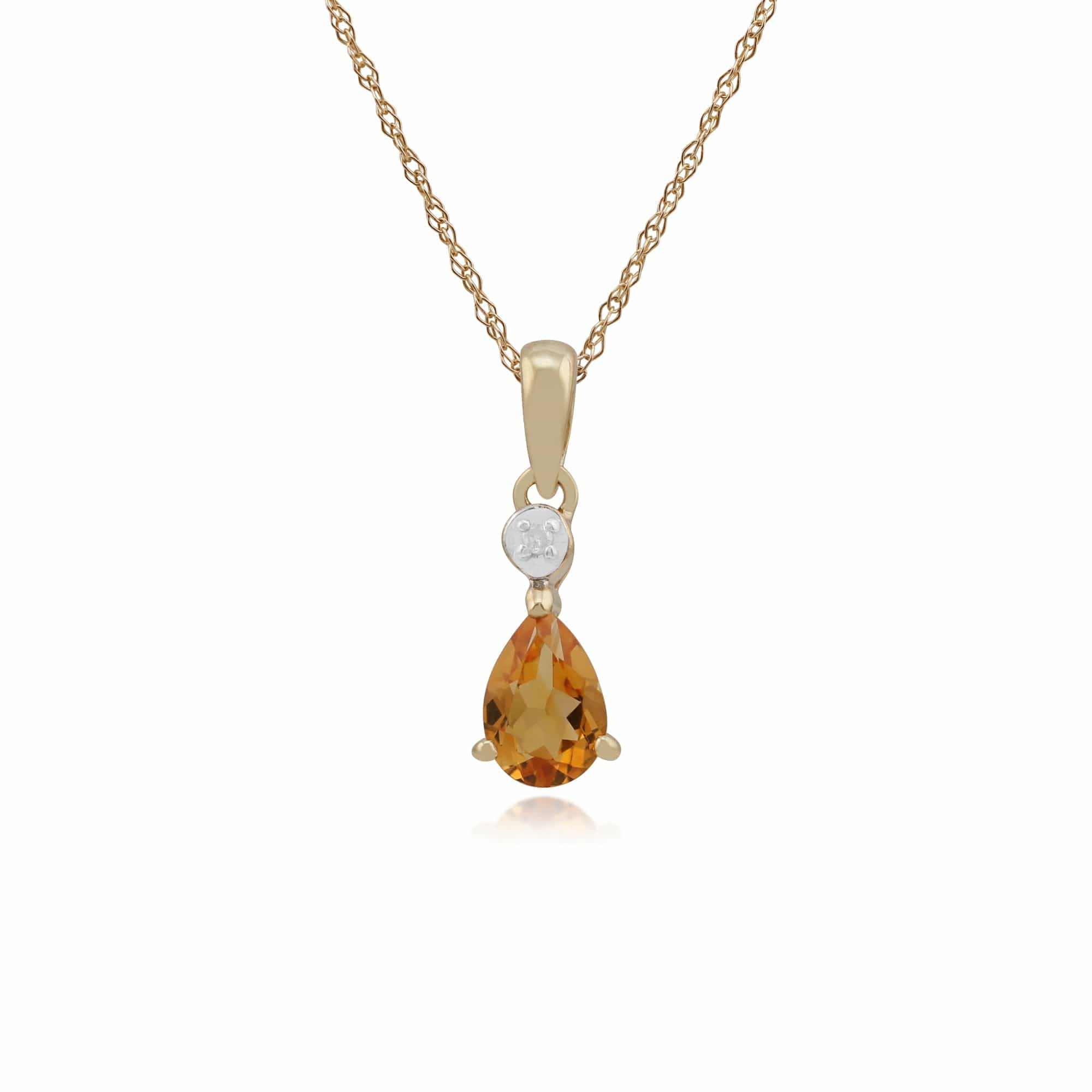 Classic Pear Citrine & Diamond Pendant in 9ct Yellow Gold - Gemondo