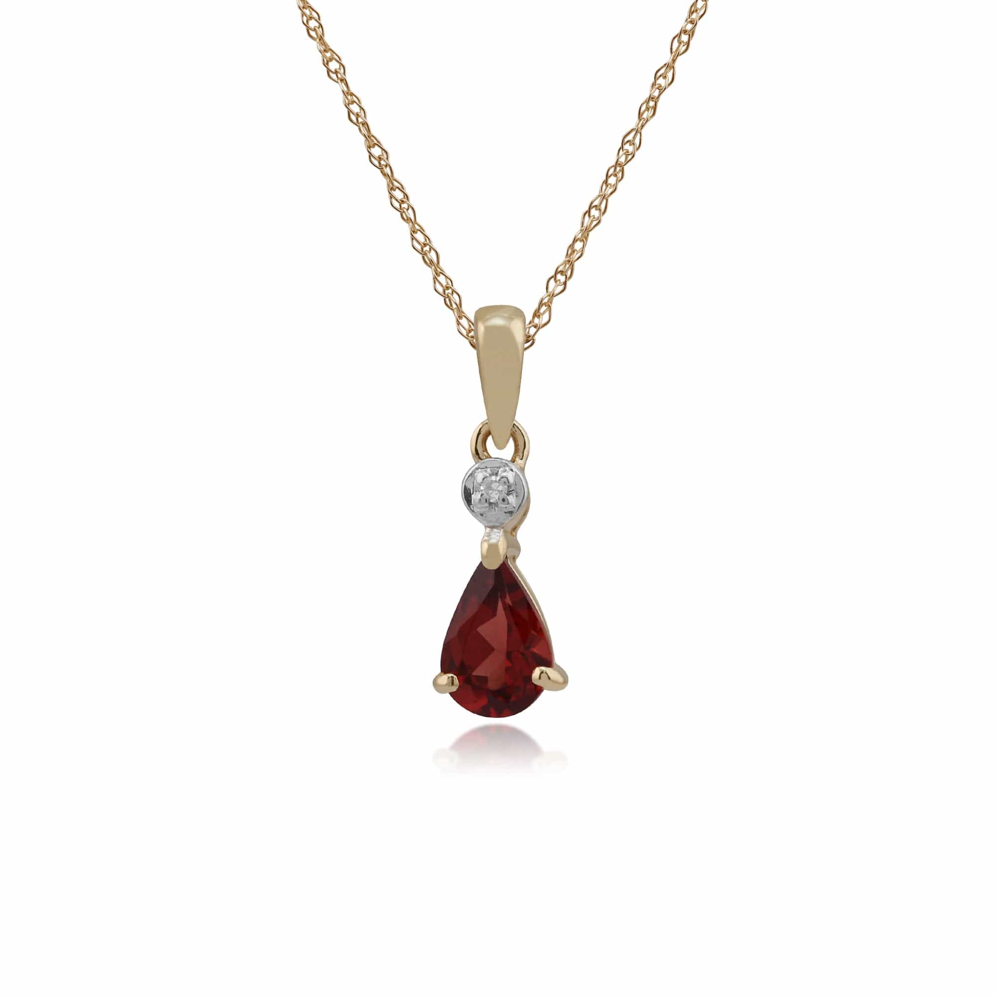 Classic Pear Garnet & Diamond Pendant in 9ct Gold - Gemondo