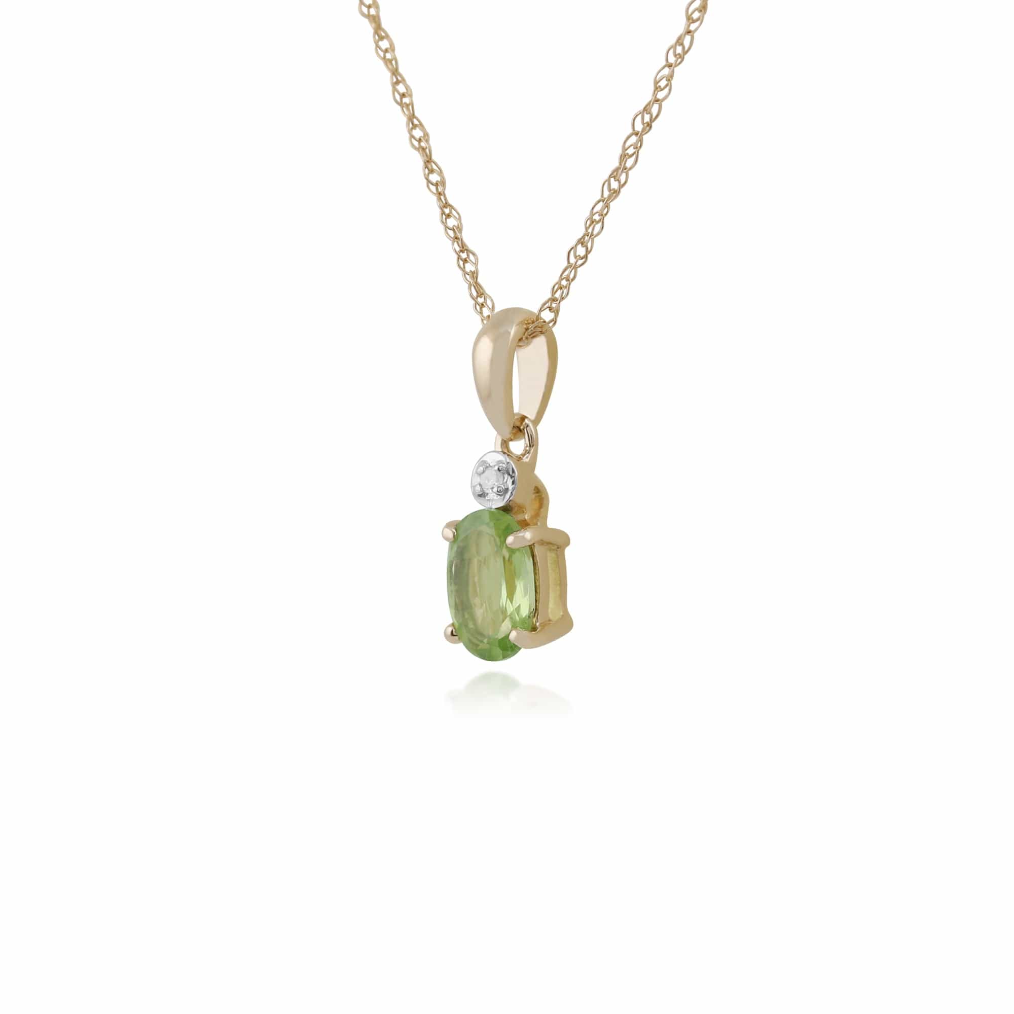 135P1644049 Classic Oval Peridot & Diamond Pendant in 9ct Yellow Gold 2