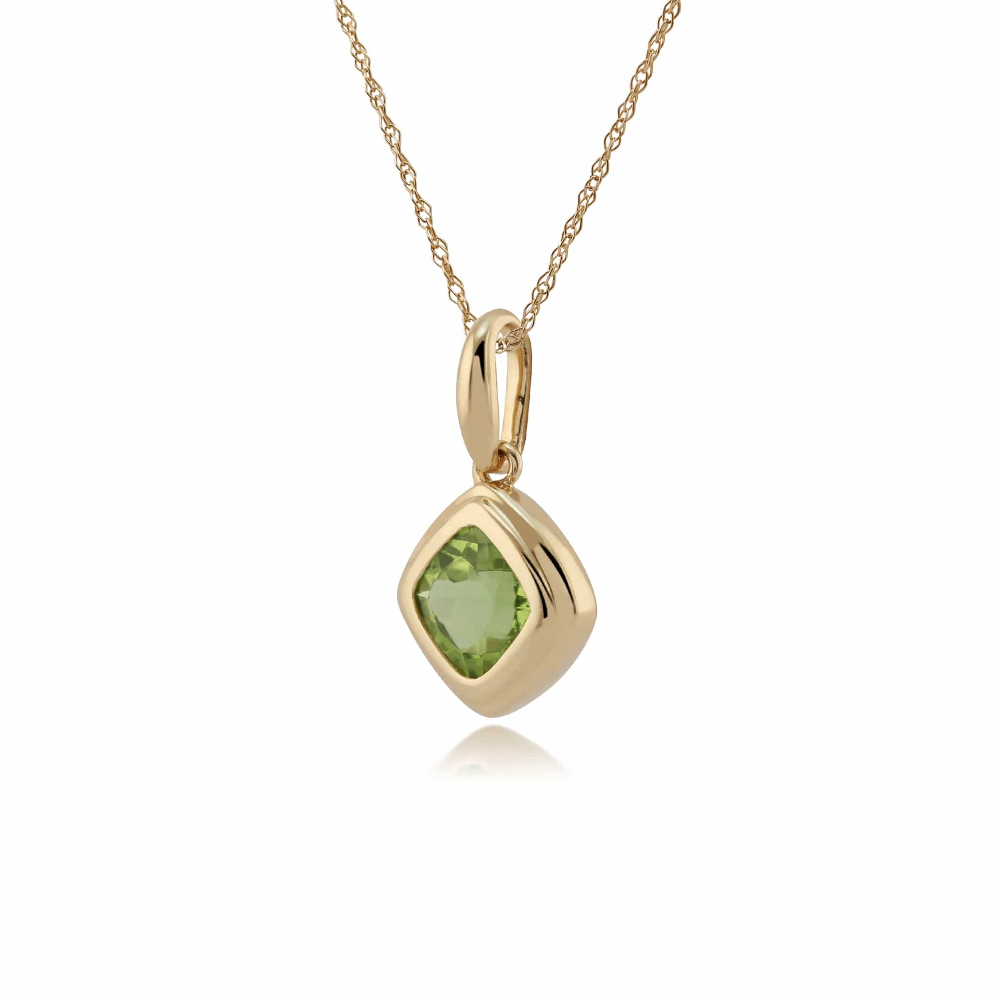 Classic Cushion Peridot Bezel Set Pendant in 9ct Yellow Gold - Gemondo