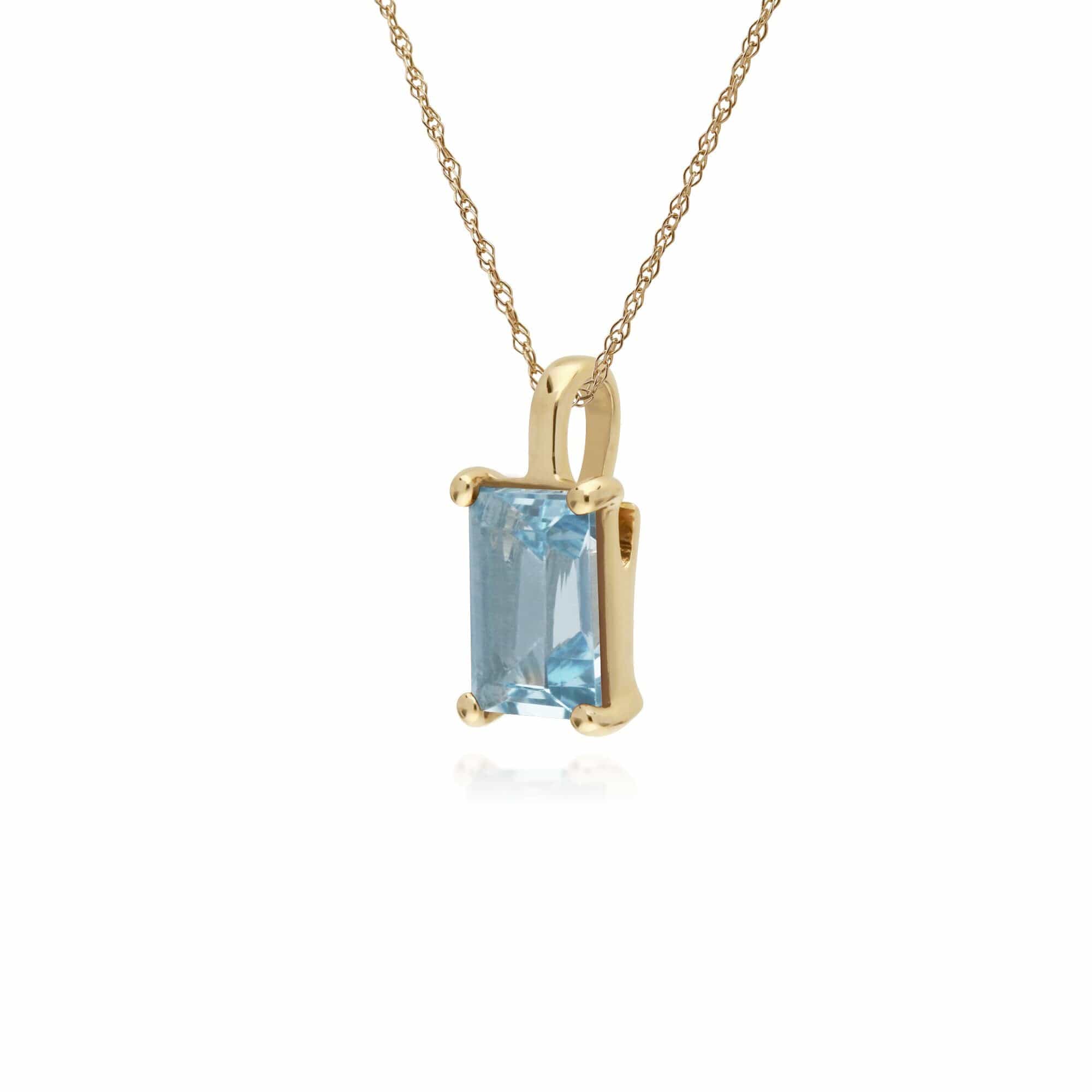 135P1872029 Classic Baguette Blue Topaz Claw Set Pendant in 9ct Yellow Gold 2