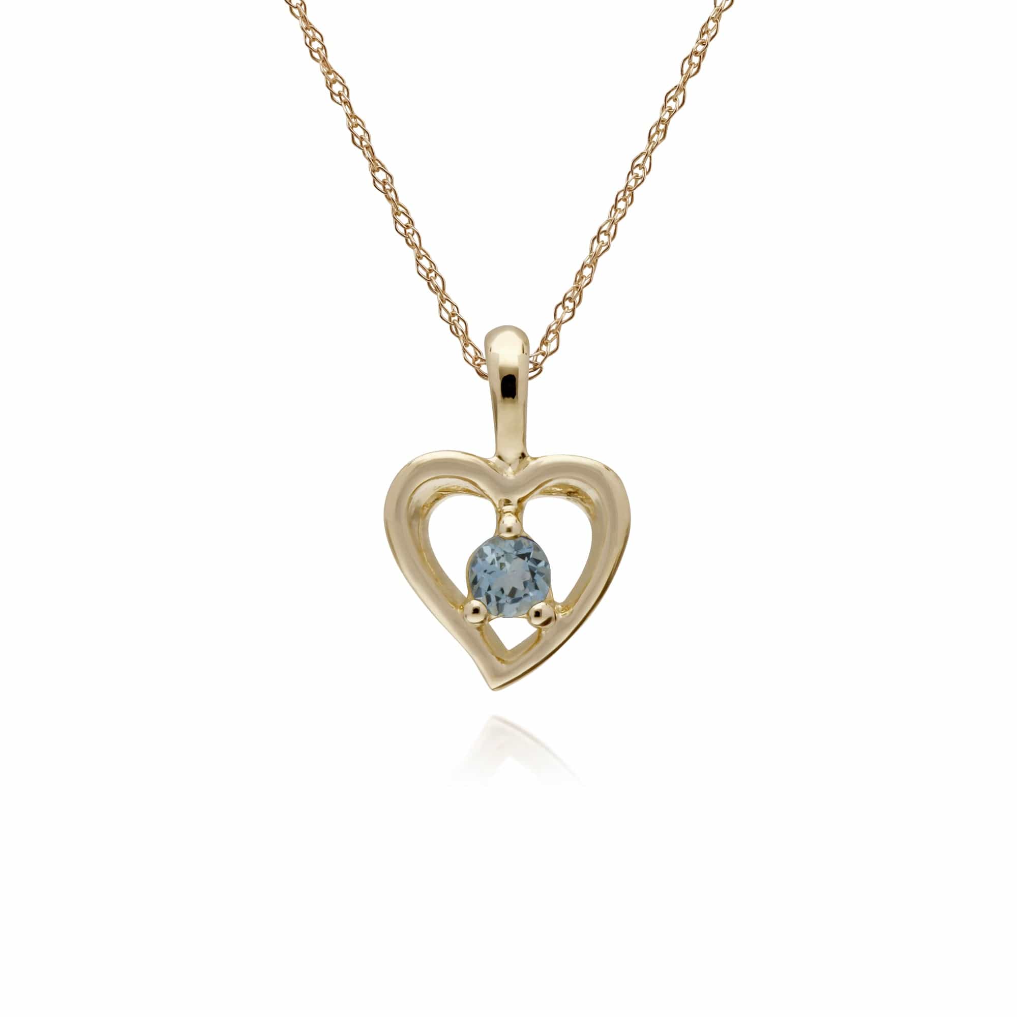 135E1521099-135P1875089 Classic Round Aquamarine Single Stone Heart Stud Earrings & Necklace Set in 9ct Yellow Gold 3