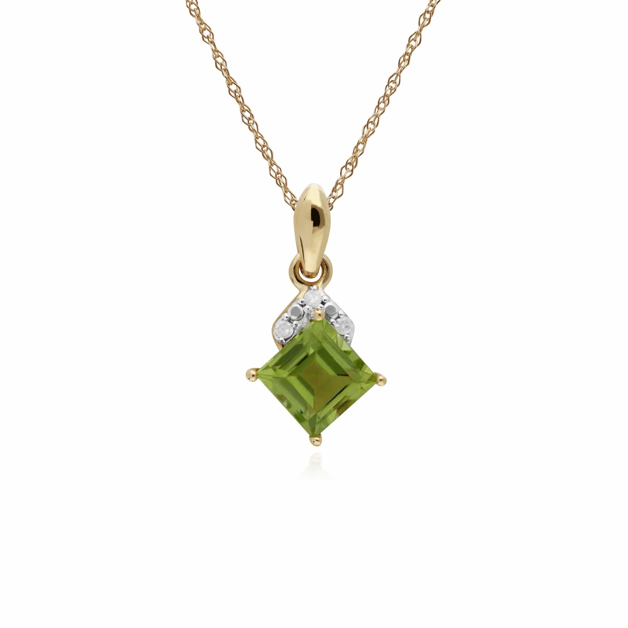 Classic Square Peridot & Diamond Pendant in 9ct Yellow Gold - Gemondo